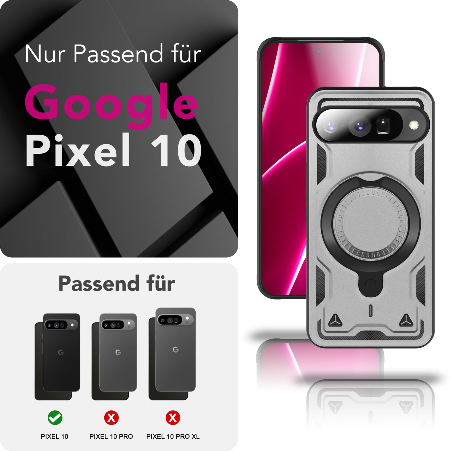 NALIA MagSafe Ring Hülle Google Pixel 10 Case 360° stoßfest Sturmsilber NALIA Outdoor Hülle