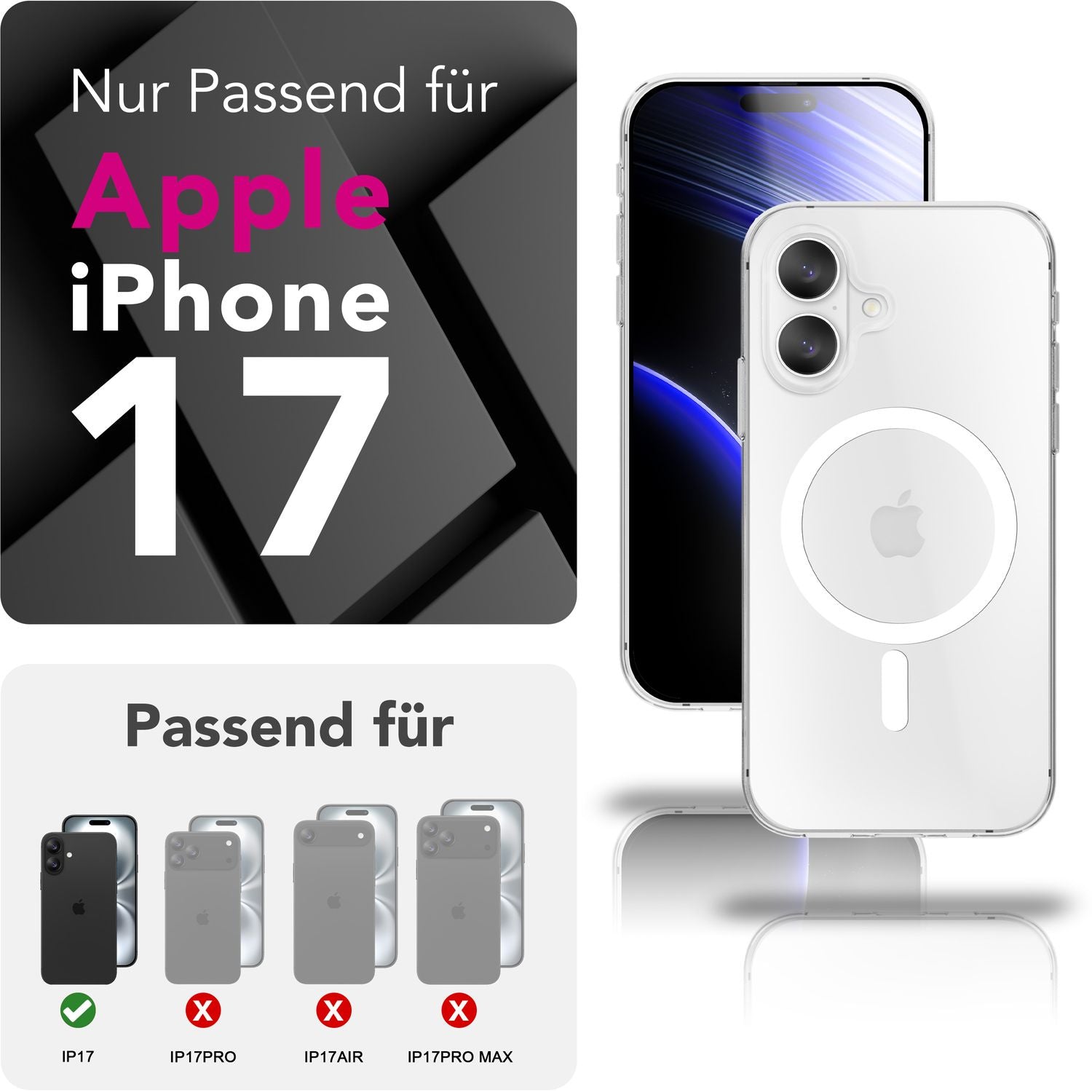 NALIA MagSafe Hülle Lumex für Apple iPhone 17 (Kristallklar mit MagPower) - Transparentes Hardcase mit TPU-Rahmen & Magnet-Ring, Stoßfest, Anti-Gelb, Klar, Passgenau & Robust Default Title NALIA Klare Hüllen
