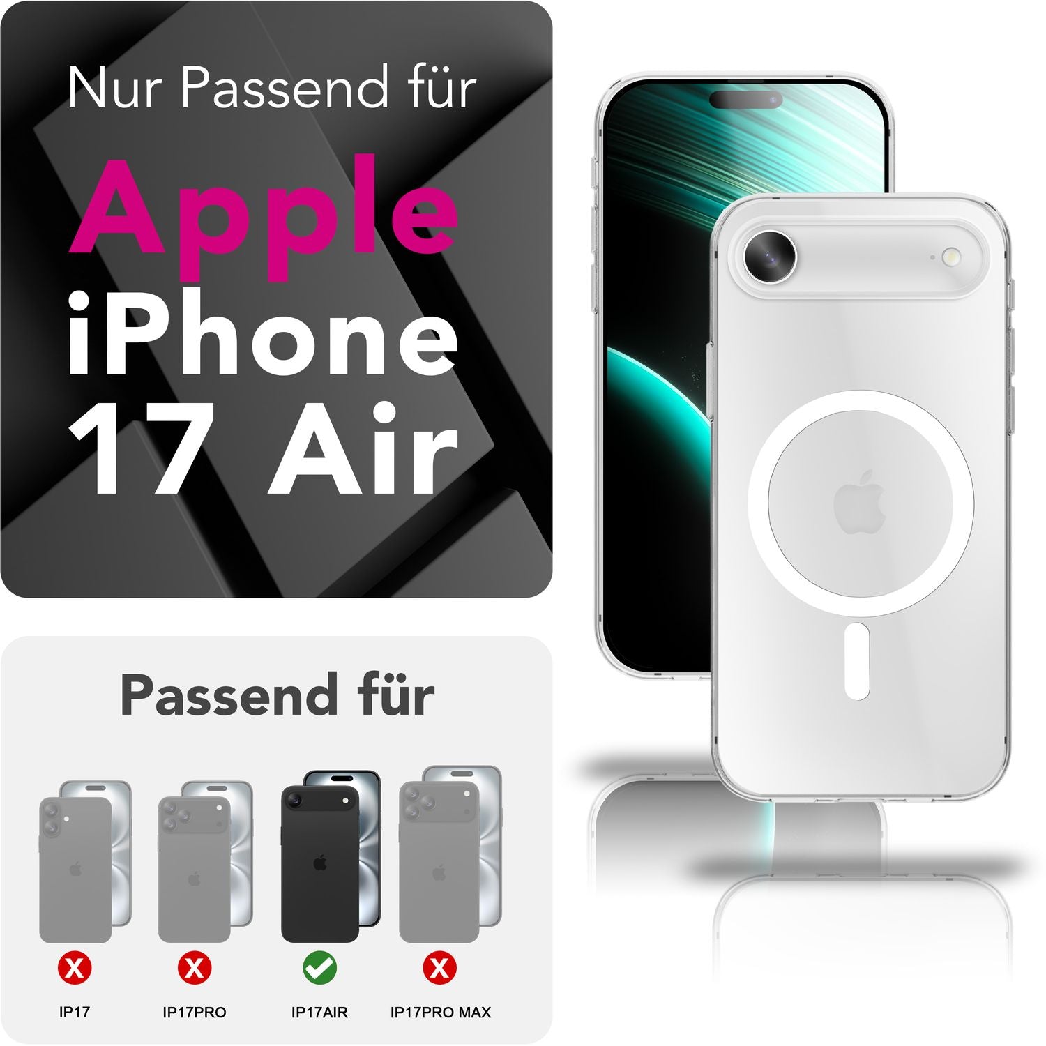 NALIA MagSafe Hülle Lumex für Apple iPhone 17 Air (Kristallklar mit MagPower) - Schlanke Schutzhülle mit Magnet-Ring, Transparentes PC-Cover & TPU-Rand, Anti-Gelb, Crystal Case Default Title NALIA Klare Hüllen