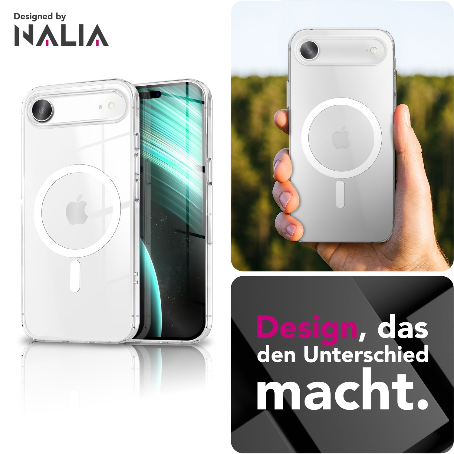 NALIA MagSafe Hülle Lumex für Apple iPhone 17 Air (Kristallklar mit MagPower) - Schlanke Schutzhülle mit Magnet-Ring, Transparentes PC-Cover & TPU-Rand, Anti-Gelb, Crystal Case Default Title NALIA Klare Hüllen