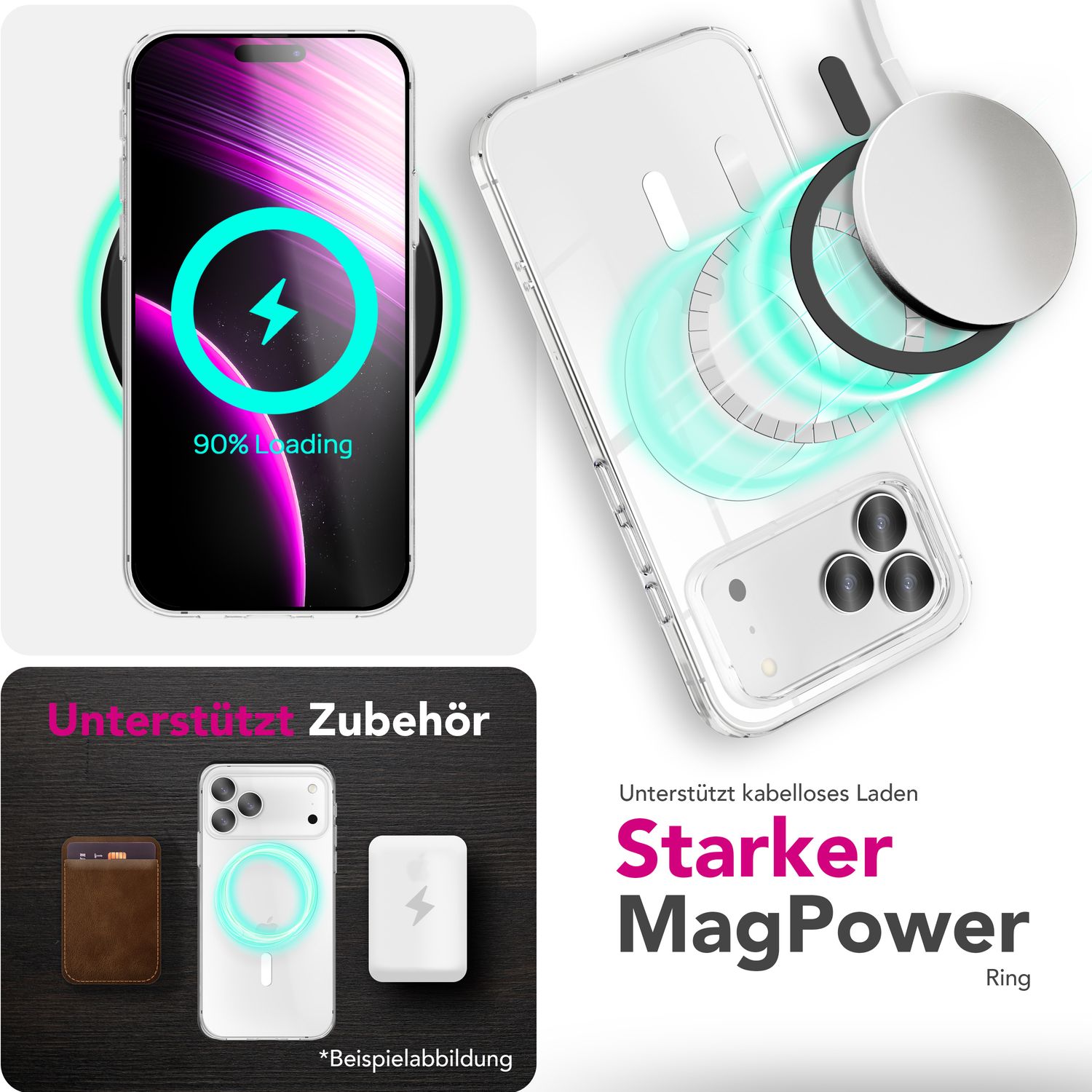 NALIA MagSafe Hülle Lumex für Apple iPhone 17 Pro Max (Kristallklar mit MagPower) - Transparentes Cover mit Magnet-Ring, Schlankes PC-Case & TPU-Rahmen, Stoßfest, Anti-Gelb, Klar