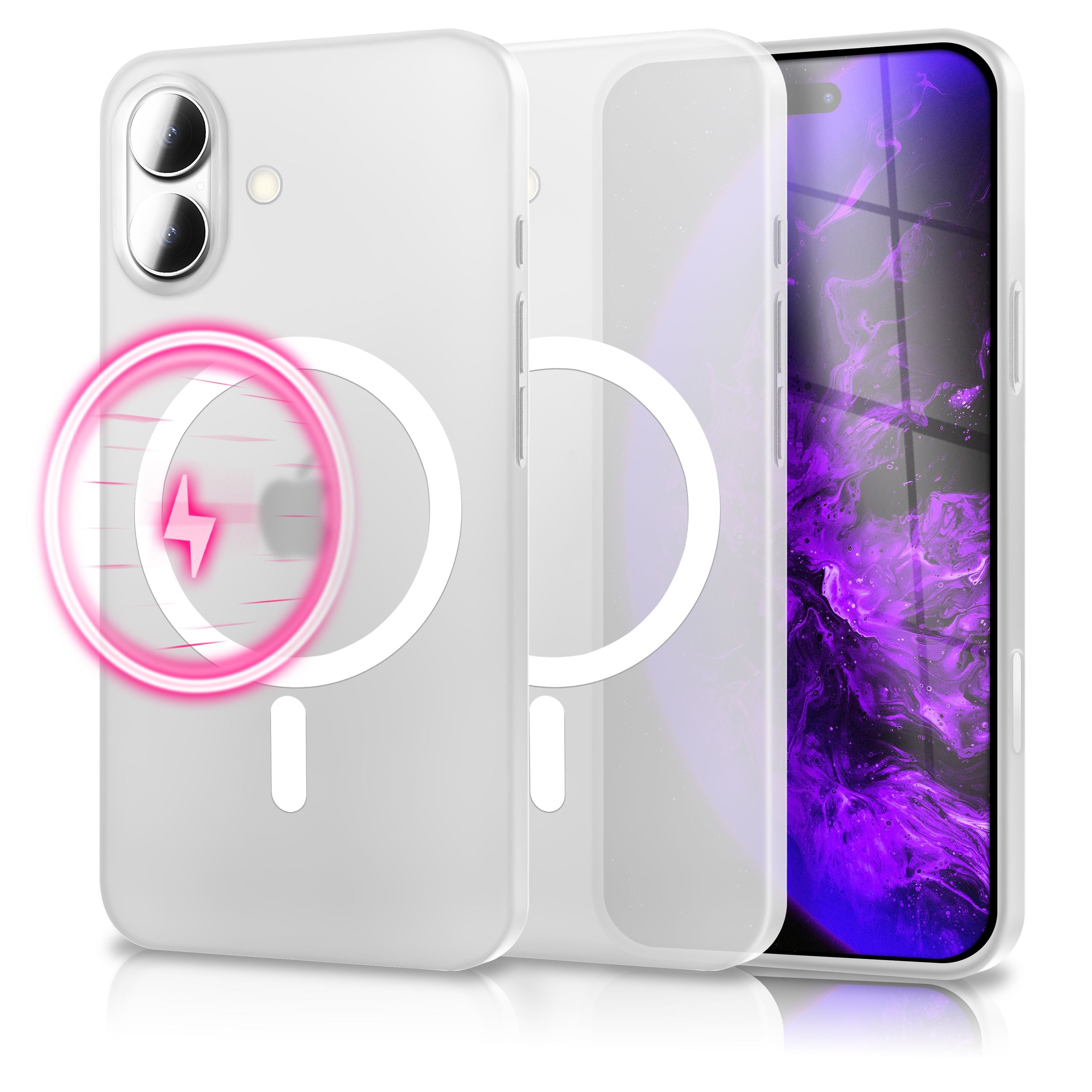 NALIA MagSafe Ring Hülle iPhone 17 Case 360° stoßfest Neon Weiß Transparent NALIA SlimFit Hüllen