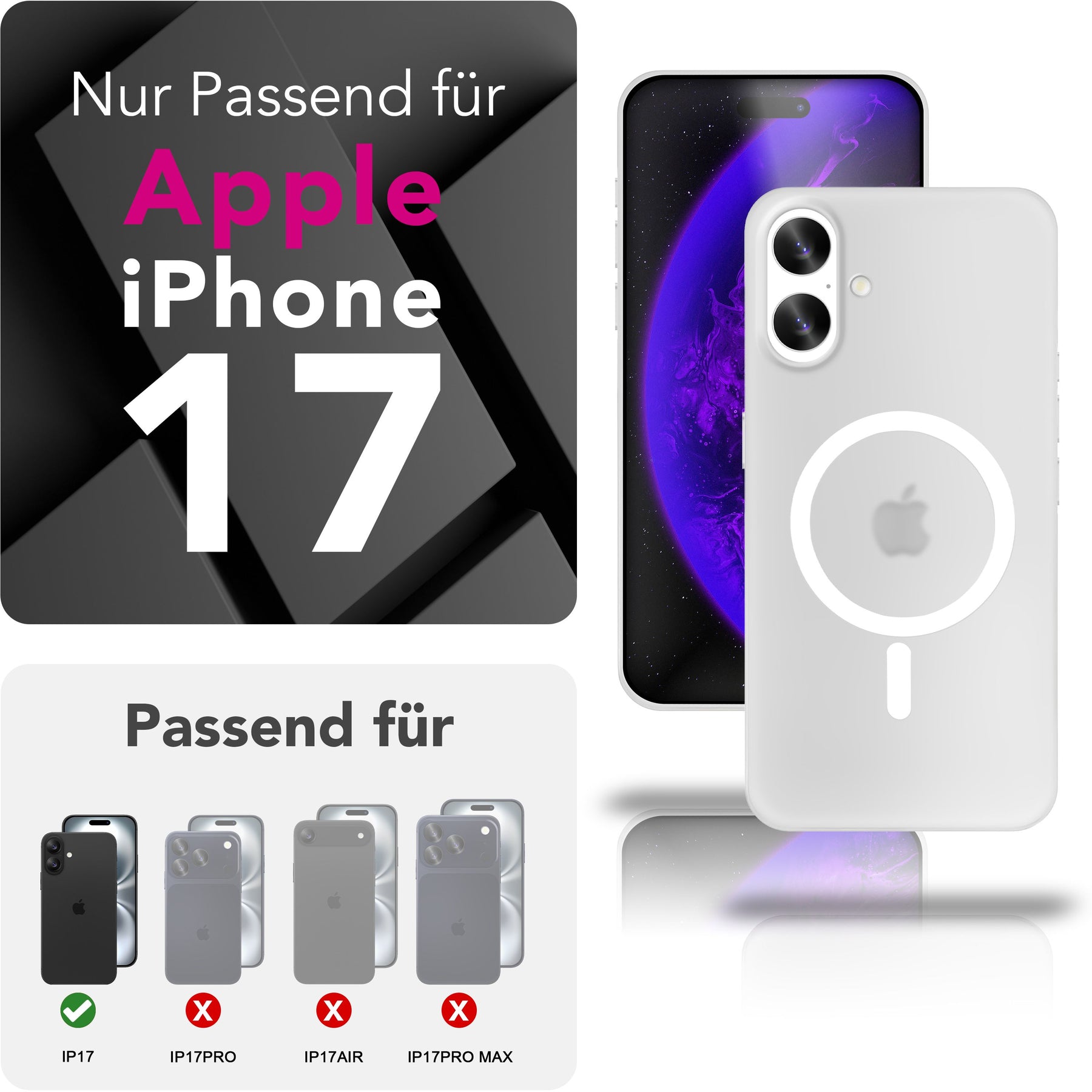 NALIA Ultra Slim Hardcase für iPhone 17 – MagSafe Kompatibel & Nachleuchtender Ring – THINIX GLOW (Matt-Transparent & 0,3mm Dünn) – Marke aus Berlin Neon Weiß Transparent NALIA SlimFit Hüllen