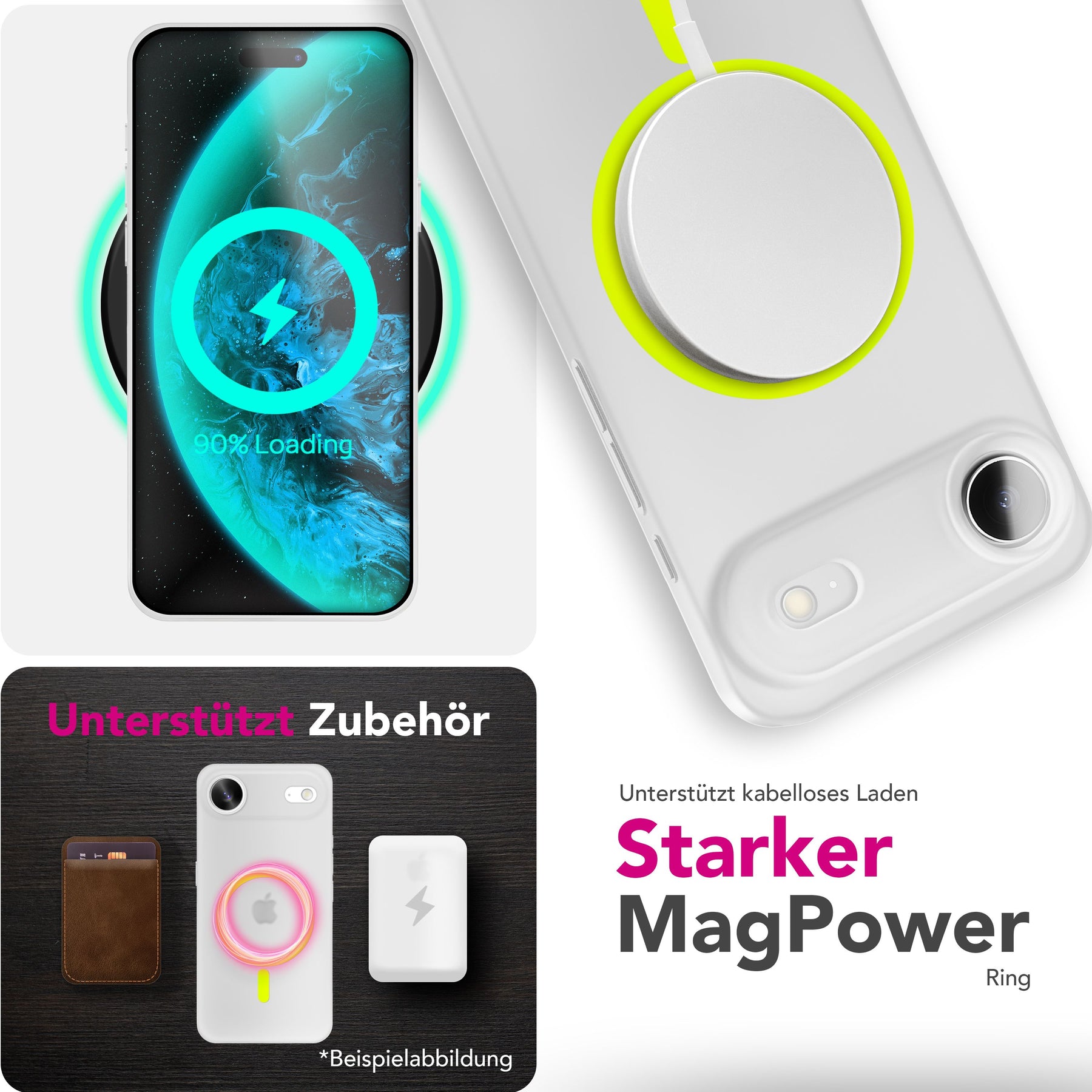 NALIA Ultra Slim Hardcase für iPhone 17 Air – MagSafe Kompatibel & Nachleuchtender Ring – THINIX GLOW (Matt-Transparent & 0,3mm Dünn) – Marke aus Berlin Neon Gelb Transparent NALIA SlimFit Hüllen