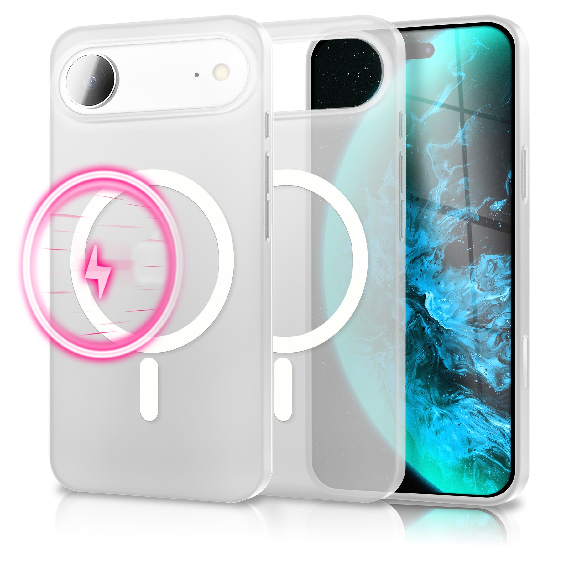 NALIA Ultra Slim Hardcase für iPhone 17 Air – MagSafe Kompatibel & Nachleuchtender Ring – THINIX GLOW (Matt-Transparent & 0,3mm Dünn) – Marke aus Berlin Neon Weiß Transparent NALIA SlimFit Hüllen