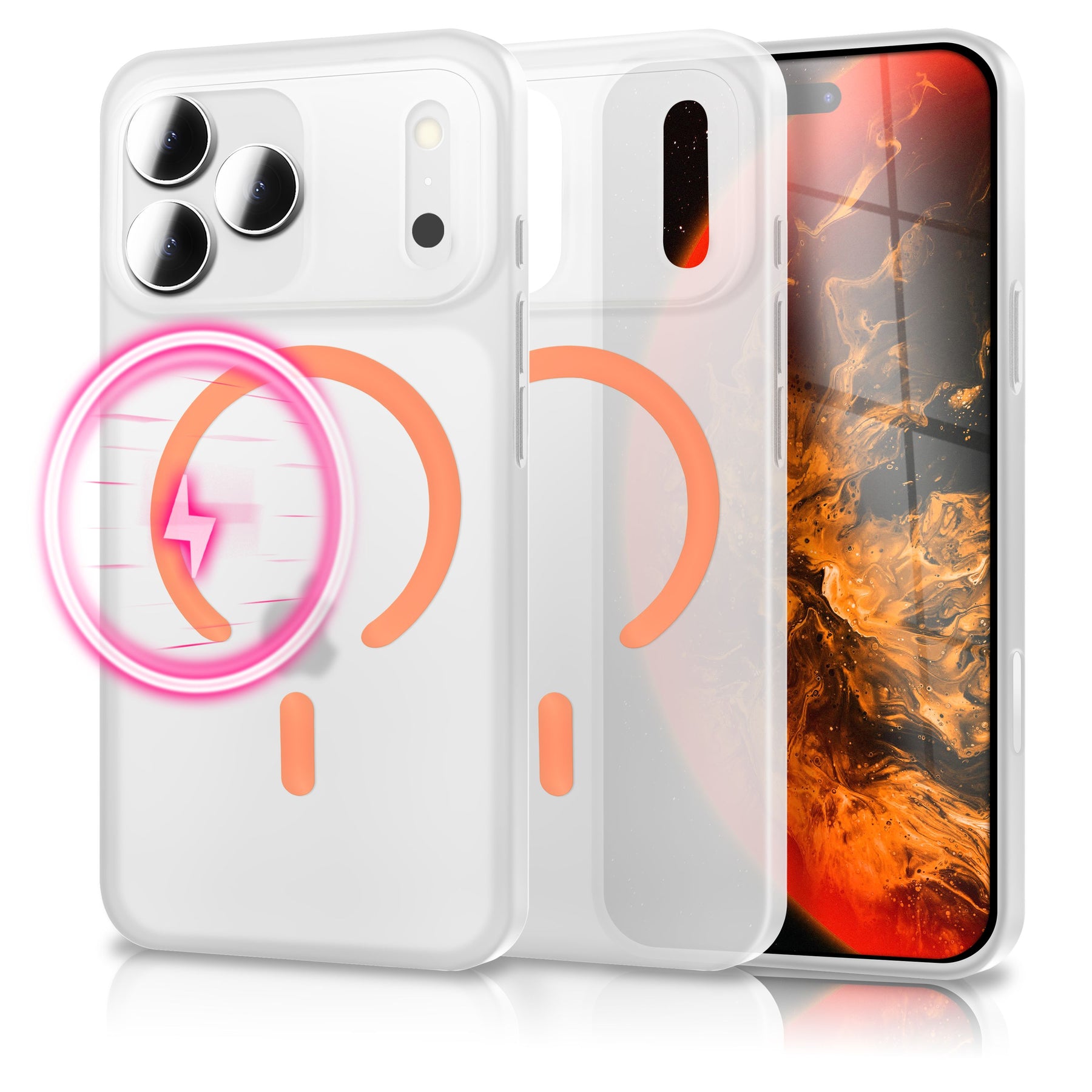 NALIA Ultra Slim Hardcase für iPhone 17 Pro – MagSafe Kompatibel & Nachleuchtender Ring – THINIX GLOW (Matt-Transparent & 0,3mm Dünn) – Marke aus Berlin Neon Orange Transparent NALIA SlimFit Hüllen