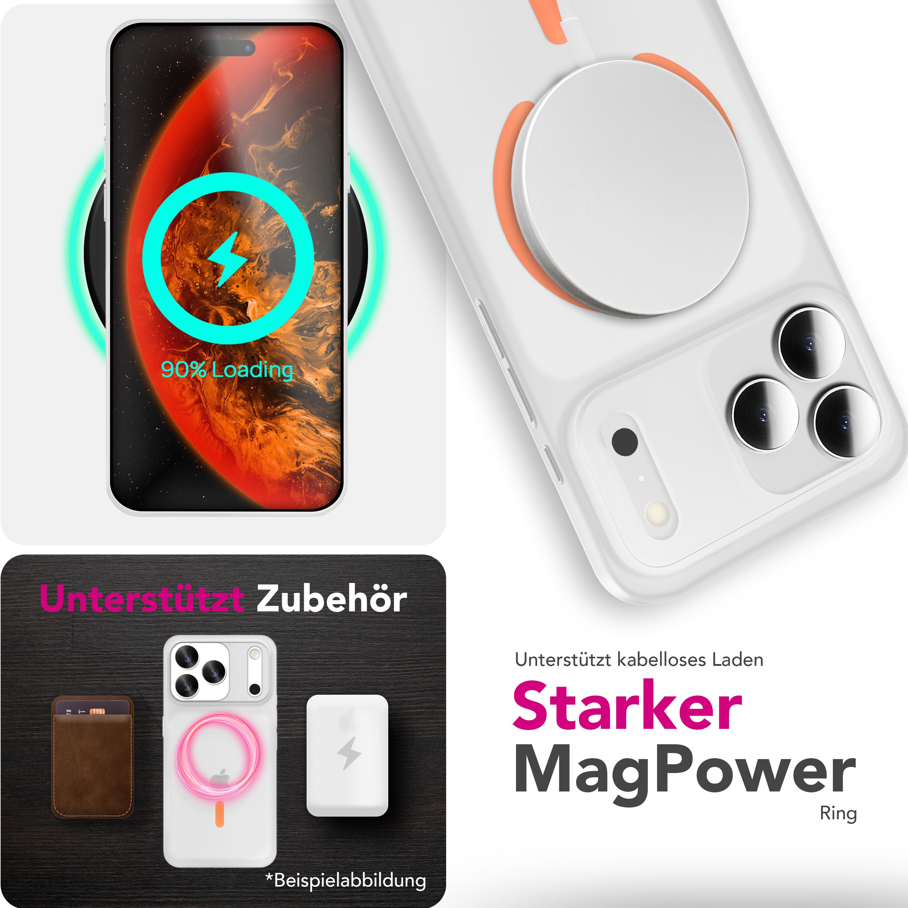NALIA MagSafe Ring Hülle iPhone 17 Pro Case 360° stoßfest Neon Orange Transparent NALIA SlimFit Hüllen