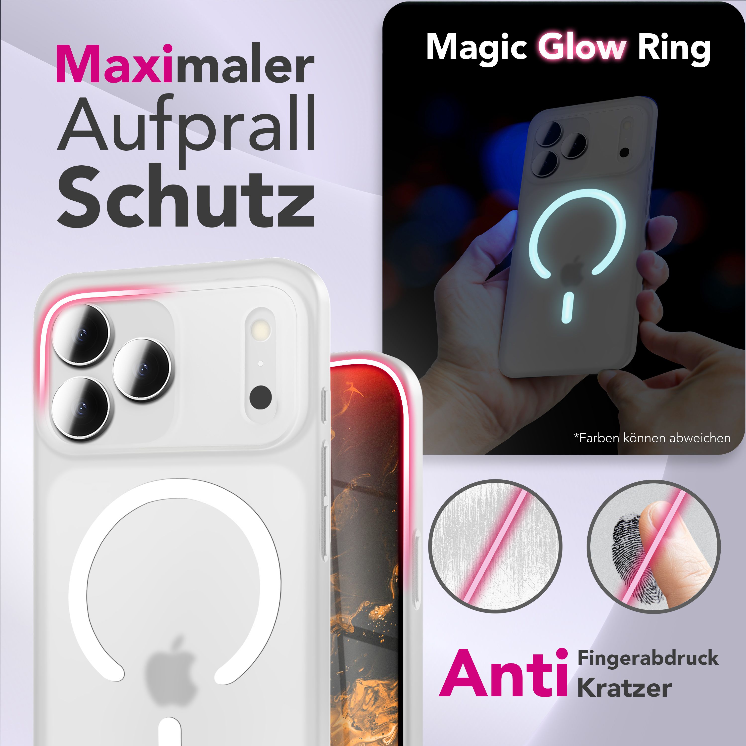 NALIA MagSafe Ring Hülle iPhone 17 Pro Case 360° stoßfest Neon Weiß Transparent NALIA SlimFit Hüllen