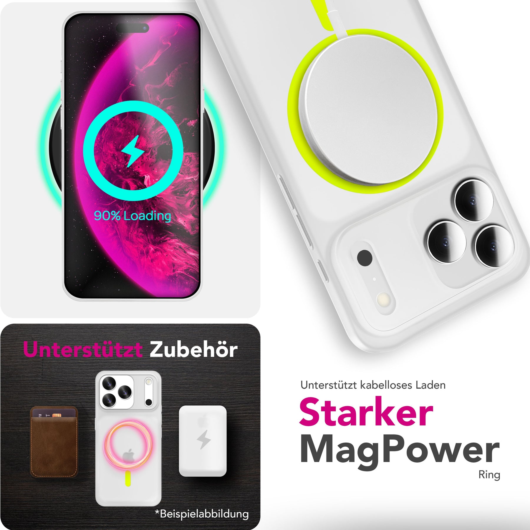 NALIA Ultra Slim Hardcase für iPhone 17 Pro Max – MagSafe Kompatibel & Nachleuchtender Ring – THINIX GLOW (Matt-Transparent & 0,3mm Dünn) – Marke aus Berlin Neon Gelb Transparent NALIA SlimFit Hüllen