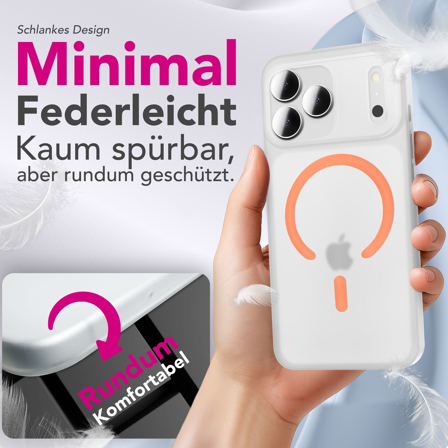 NALIA Ultra Slim Hardcase für iPhone 17 Pro Max – MagSafe Kompatibel & Nachleuchtender Ring – THINIX GLOW (Matt-Transparent & 0,3mm Dünn) – Marke aus Berlin Neon Orange Transparent NALIA SlimFit Hüllen