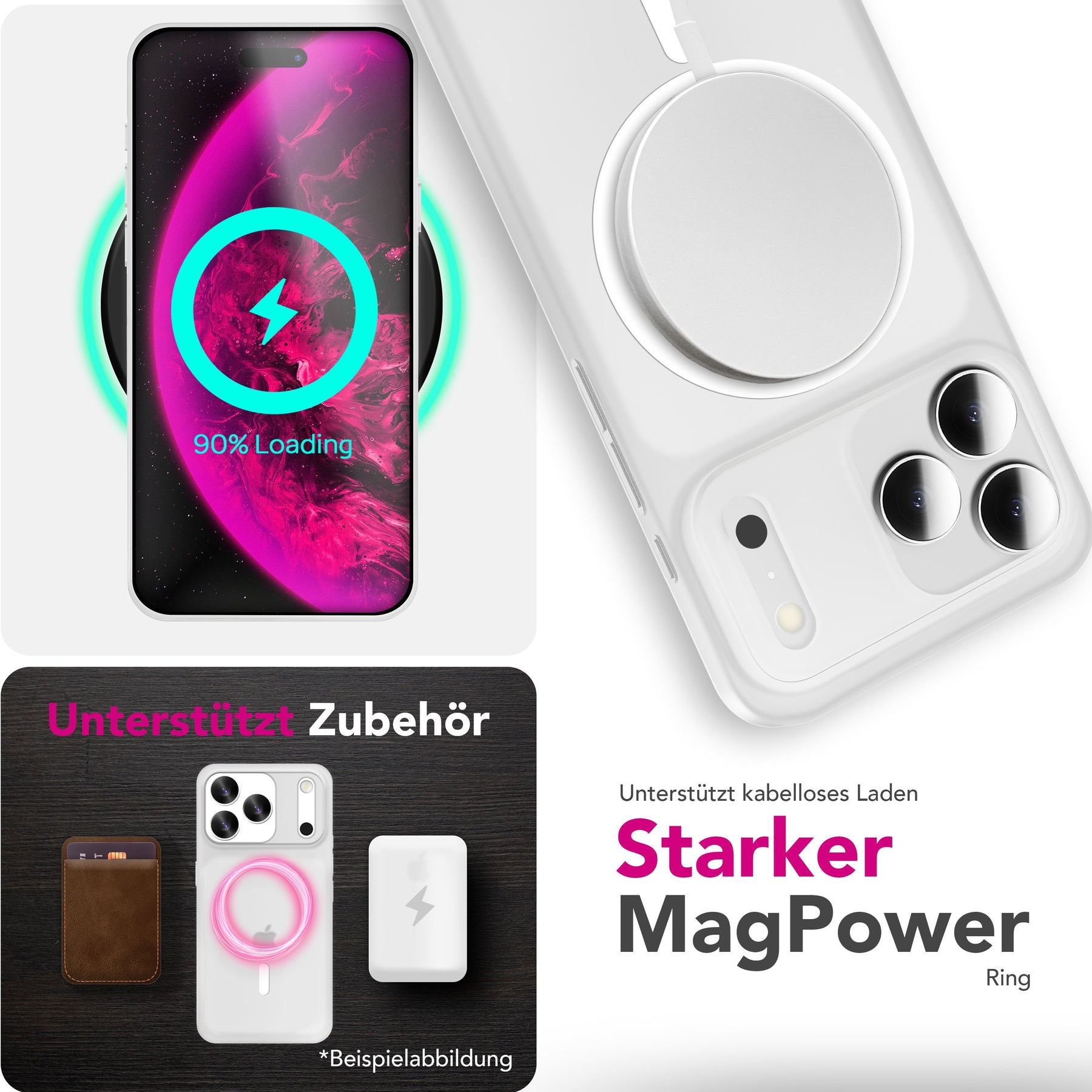NALIA Ultra Slim Hardcase für iPhone 17 Pro Max – MagSafe Kompatibel & Nachleuchtender Ring – THINIX GLOW (Matt-Transparent & 0,3mm Dünn) – Marke aus Berlin Neon Weiß Transparent NALIA SlimFit Hüllen