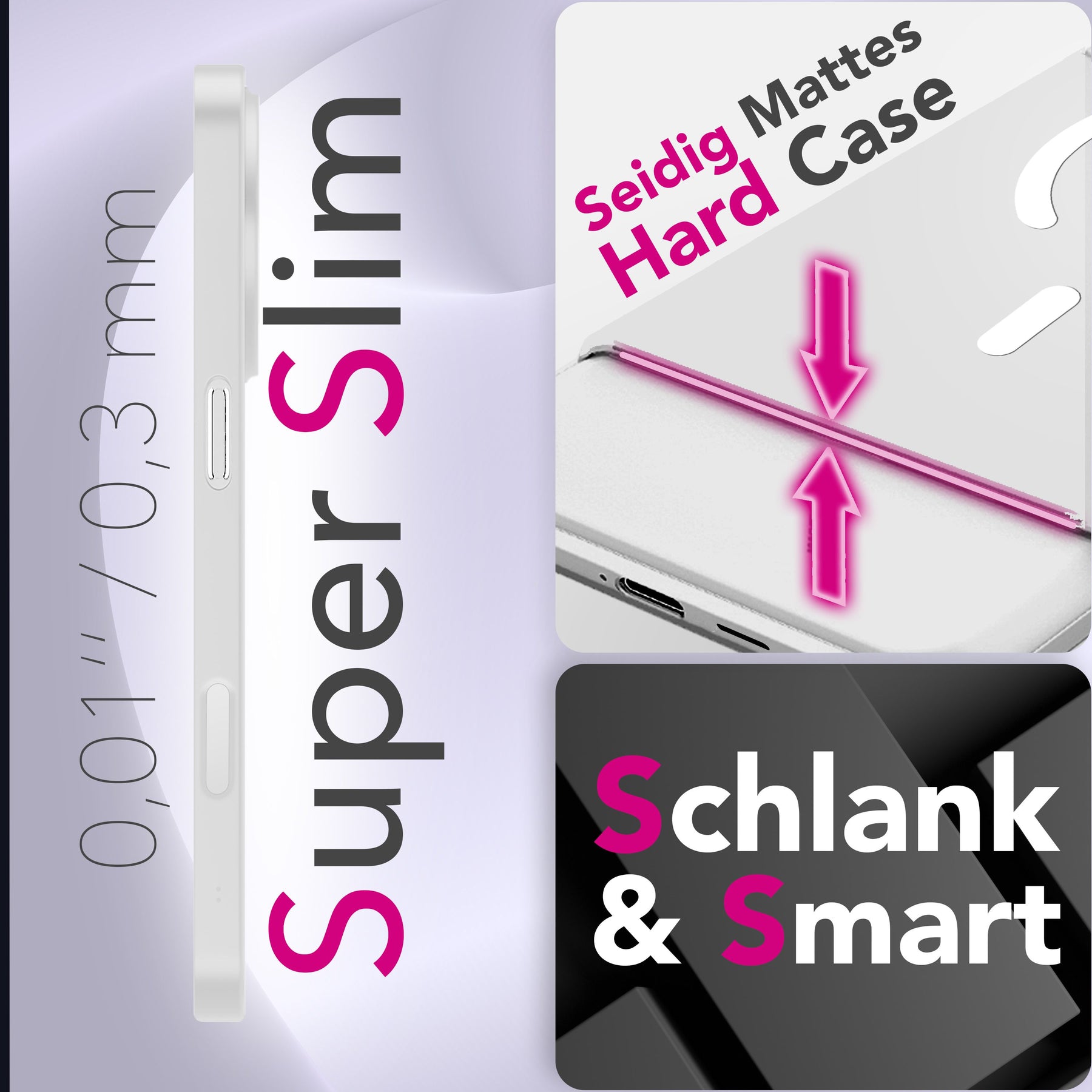 NALIA Ultra Slim Hardcase für iPhone 17 Pro Max – MagSafe Kompatibel & Nachleuchtender Ring – THINIX GLOW (Matt-Transparent & 0,3mm Dünn) – Marke aus Berlin Neon Weiß Transparent NALIA SlimFit Hüllen