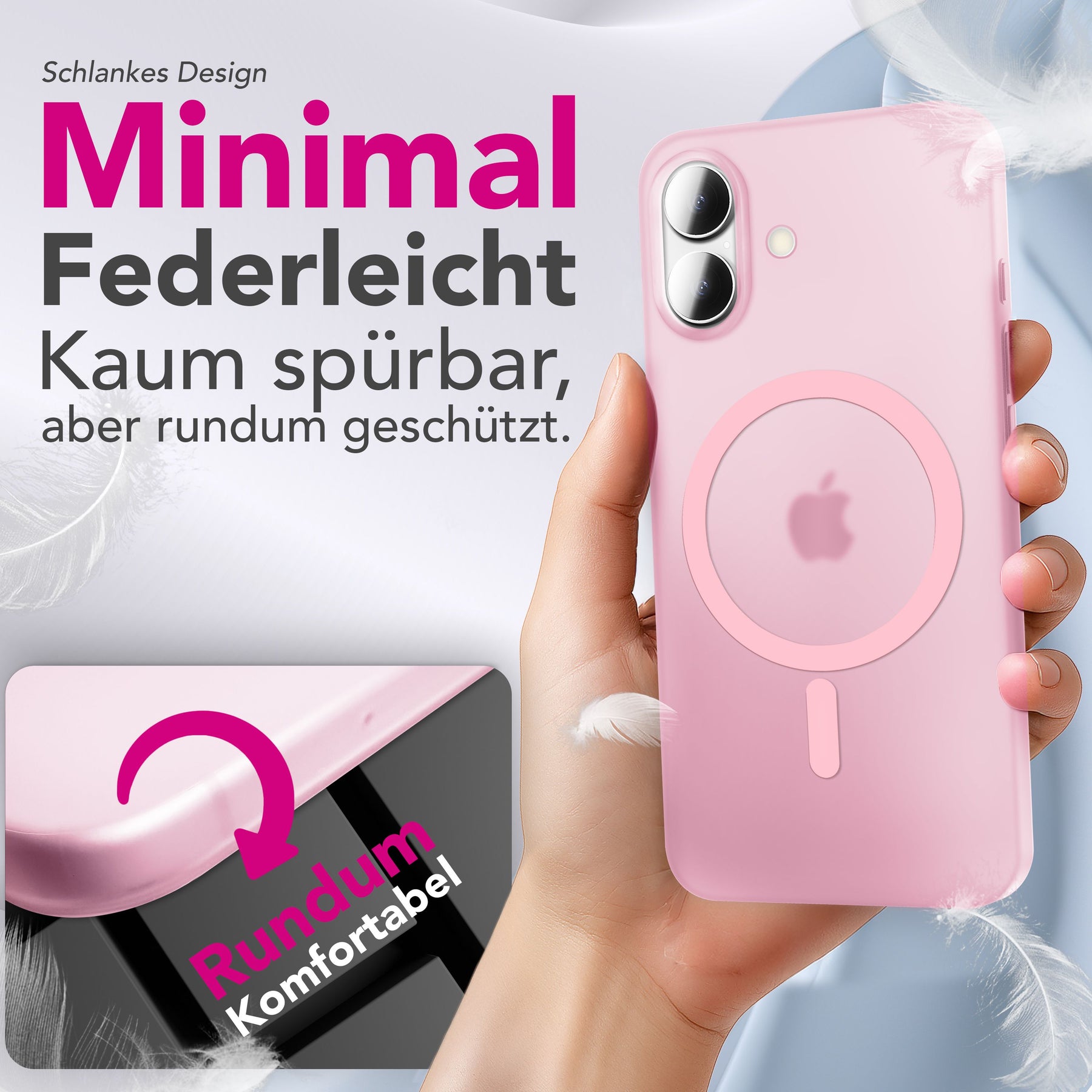 NALIA Ultra-Slim Hardcase für iPhone 17 – MagSafe kompatibel & 0.3mm Dünn – THINIX (Matte Semi-Transparente Hülle) – Marke aus Berlin Rosa Transparent NALIA SlimFit Hüllen