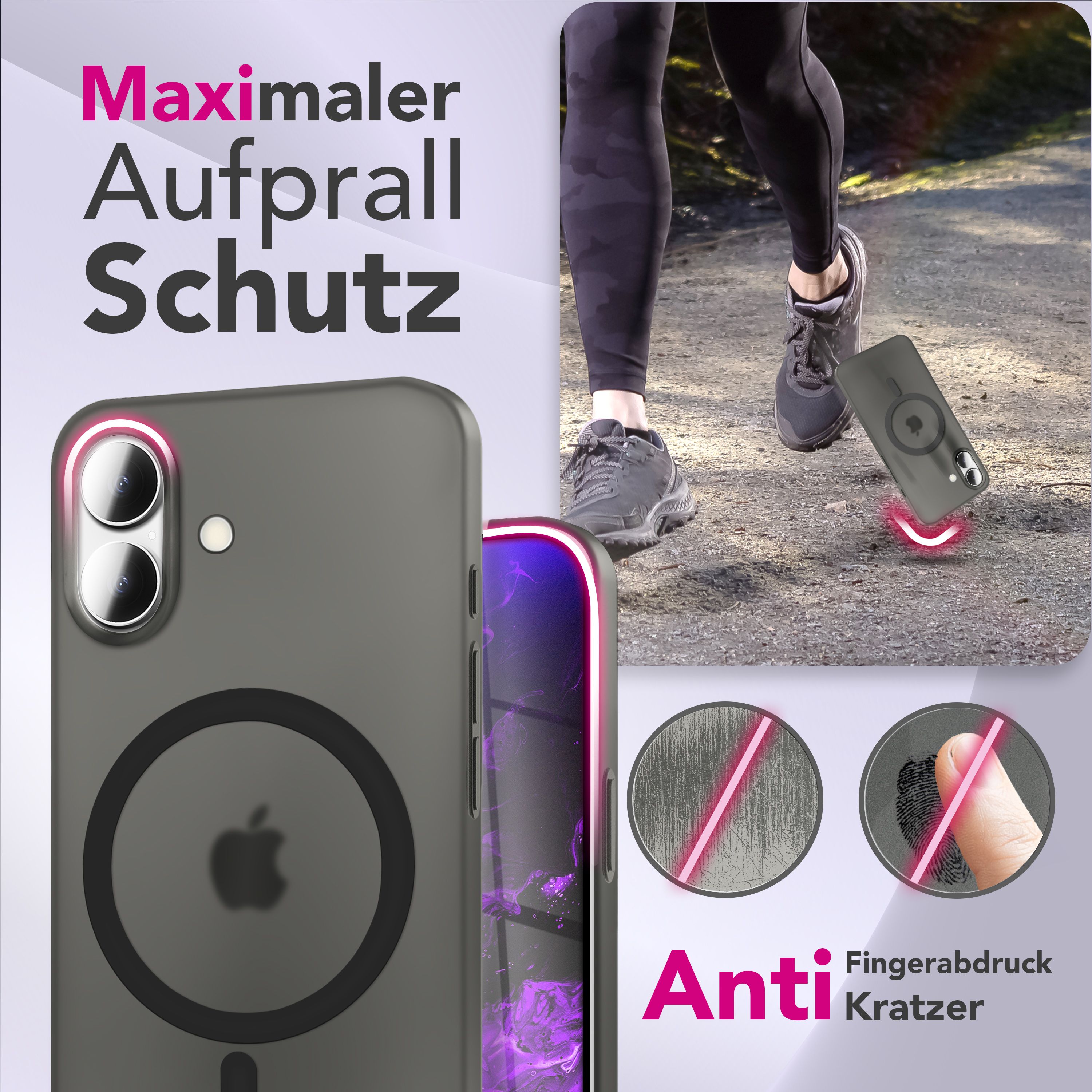 NALIA MagSafe Hülle iPhone 17 Case matt stoßfest Schwarz Transparent NALIA SlimFit Hüllen