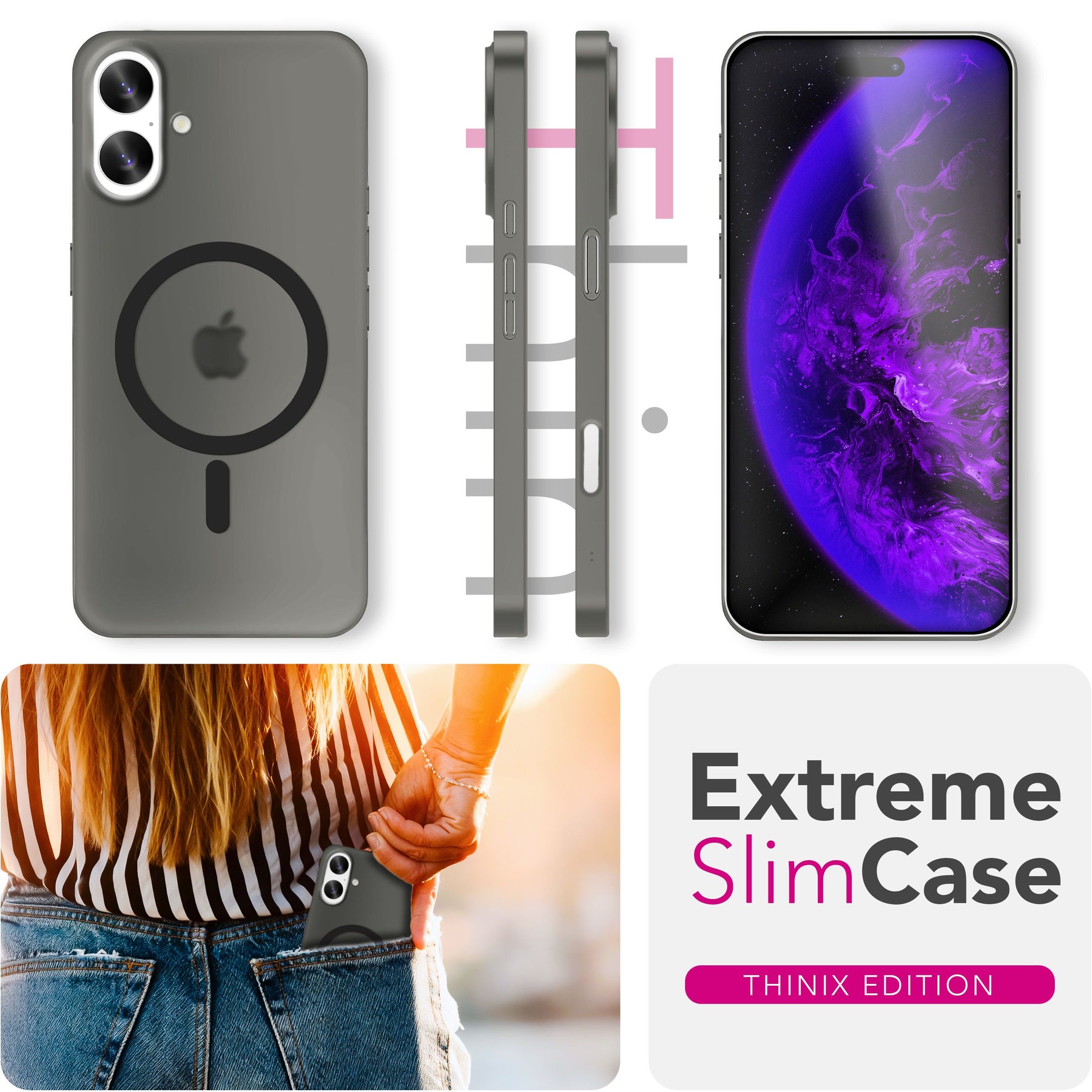 NALIA Ultra-Slim Hardcase für iPhone 17 – MagSafe kompatibel & 0.3mm Dünn – THINIX (Matte Semi-Transparente Hülle) – Marke aus Berlin Schwarz Transparent NALIA SlimFit Hüllen