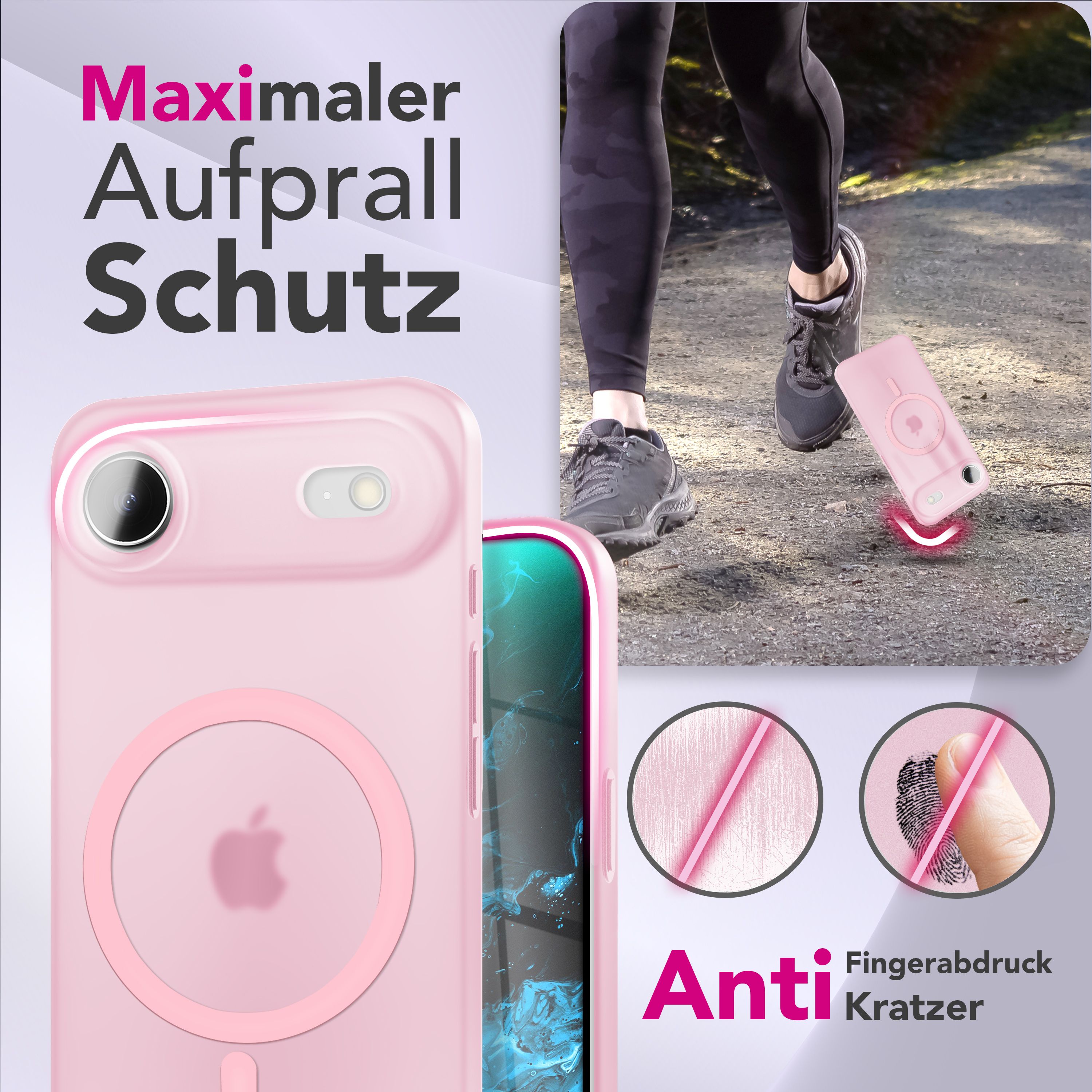 NALIA MagSafe Hülle iPhone 17 Air Case matt stoßfest Rosa Transparent NALIA SlimFit Hüllen