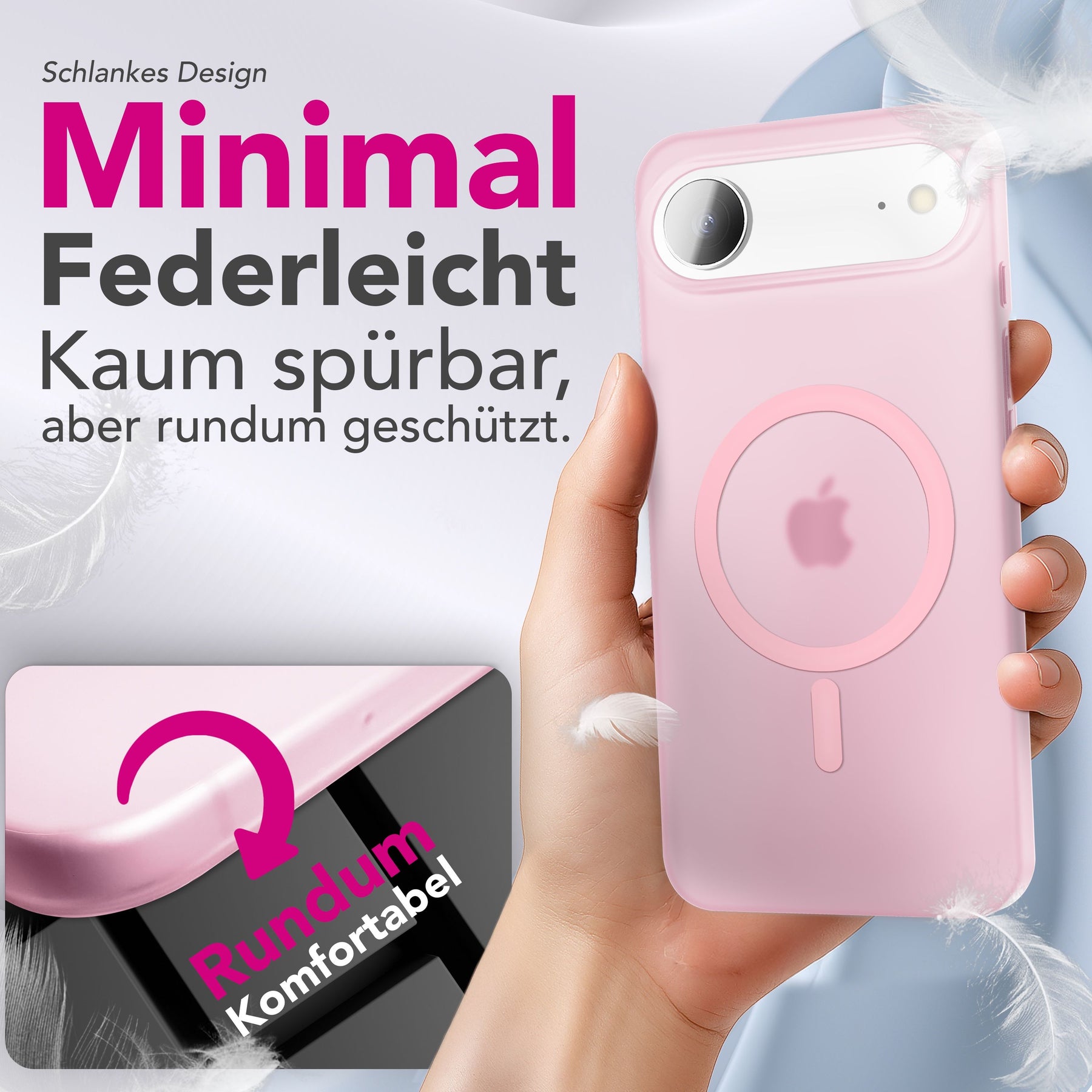 NALIA Ultra-Slim Hardcase für iPhone 17 Air – MagSafe kompatibel & 0.3mm Dünn – THINIX (Matte Semi-Transparente Hülle) – Marke aus Berlin Rosa Transparent NALIA SlimFit Hüllen