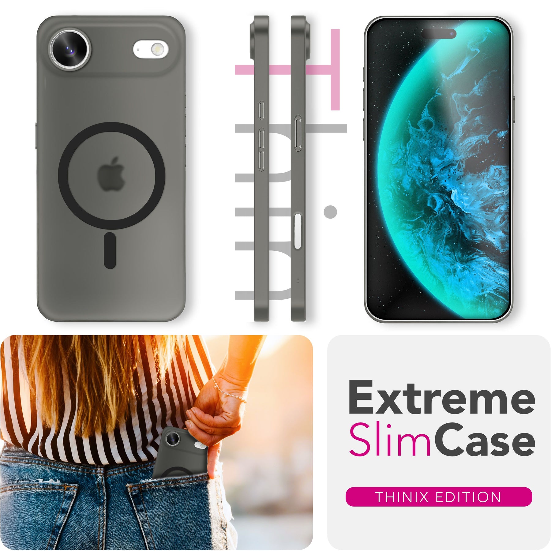 NALIA Ultra-Slim Hardcase für iPhone 17 Air – MagSafe kompatibel & 0.3mm Dünn – THINIX (Matte Semi-Transparente Hülle) – Marke aus Berlin Schwarz Transparent NALIA SlimFit Hüllen