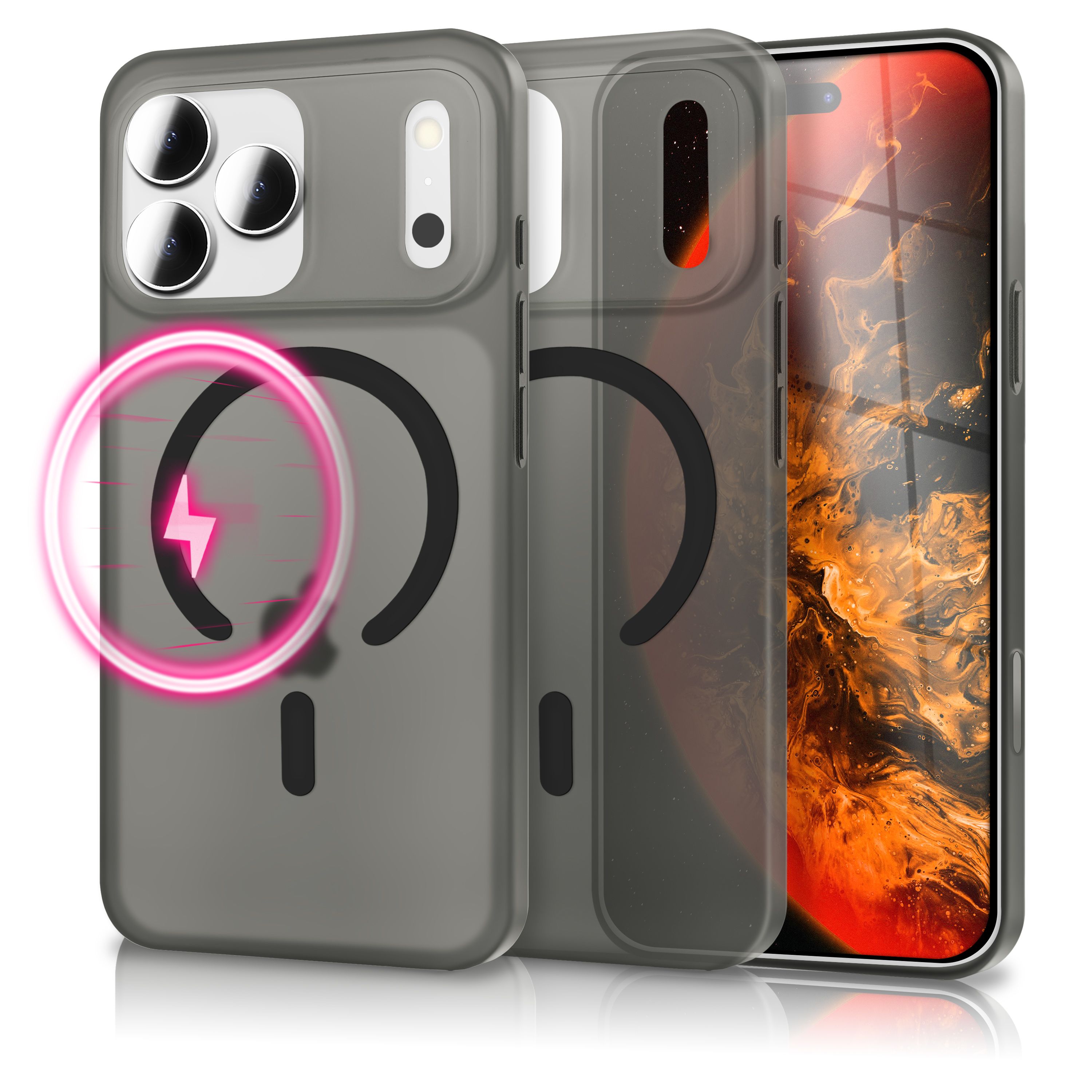 NALIA MagSafe Hülle iPhone 17 Pro Case matt stoßfest Schwarz Transparent NALIA SlimFit Hüllen