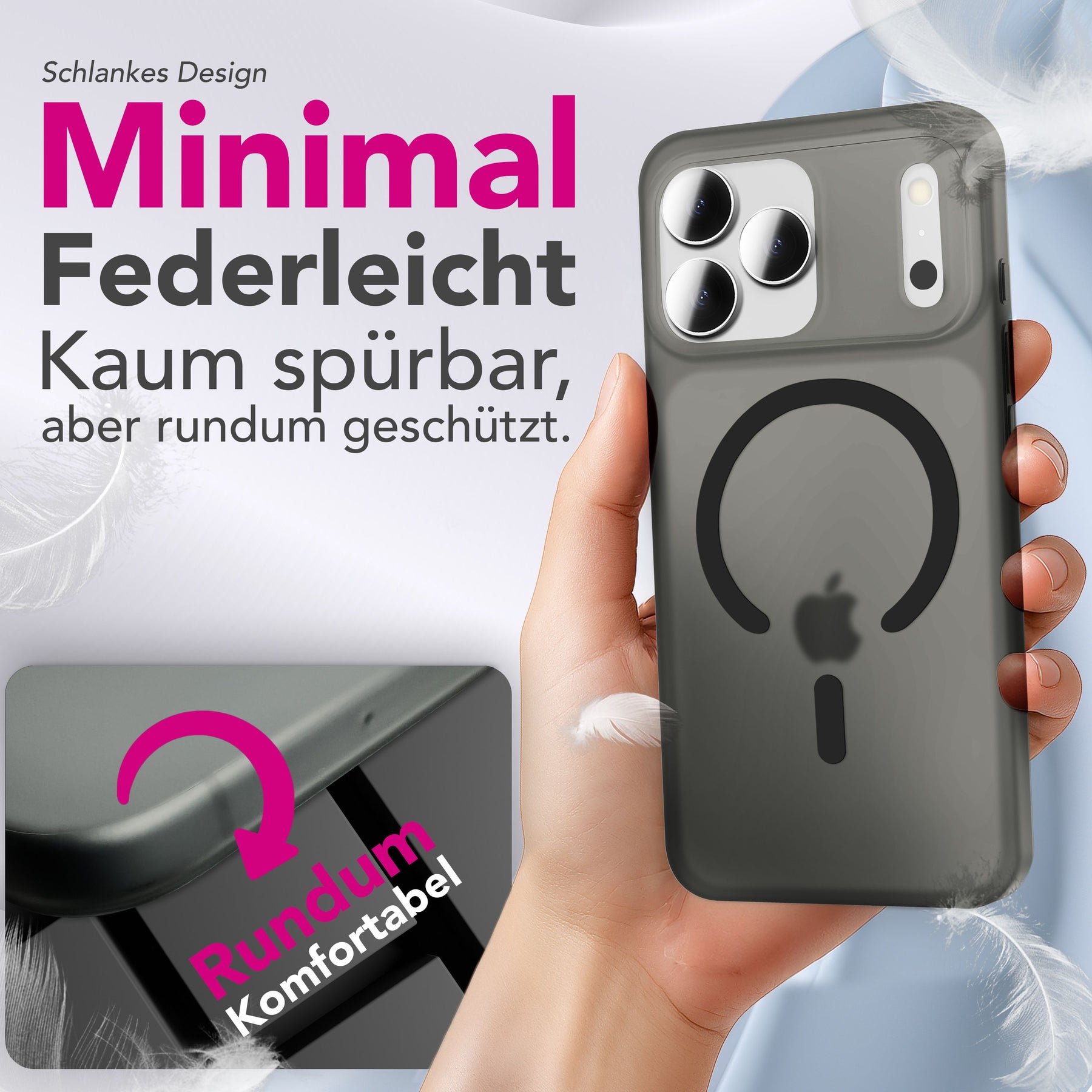 NALIA Ultra-Slim Hardcase für iPhone 17 Pro – MagSafe kompatibel & 0.3mm Dünn – THINIX (Matte Semi-Transparente Hülle) – Marke aus Berlin Schwarz Transparent NALIA SlimFit Hüllen