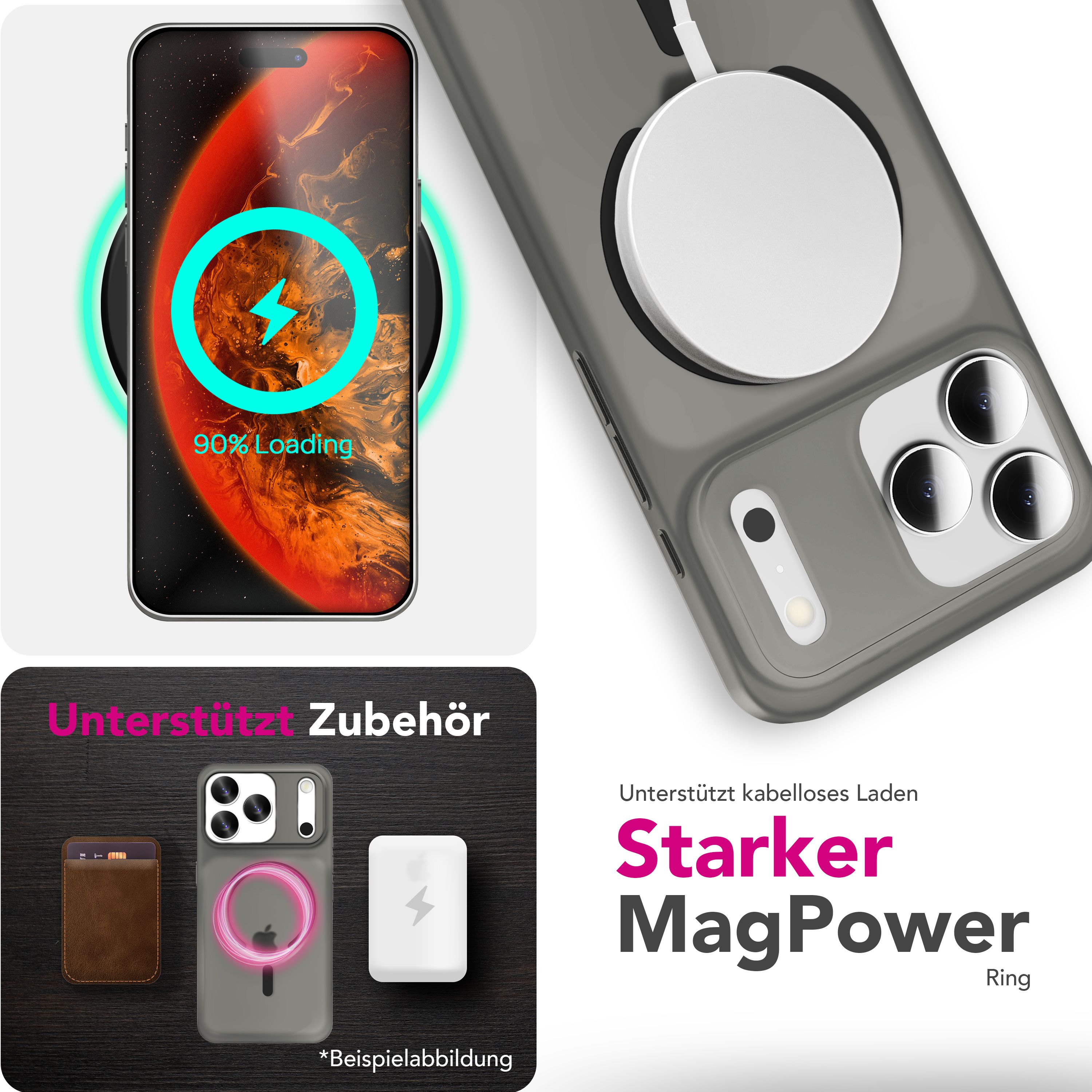NALIA MagSafe Hülle iPhone 17 Pro Case matt stoßfest Schwarz Transparent NALIA SlimFit Hüllen