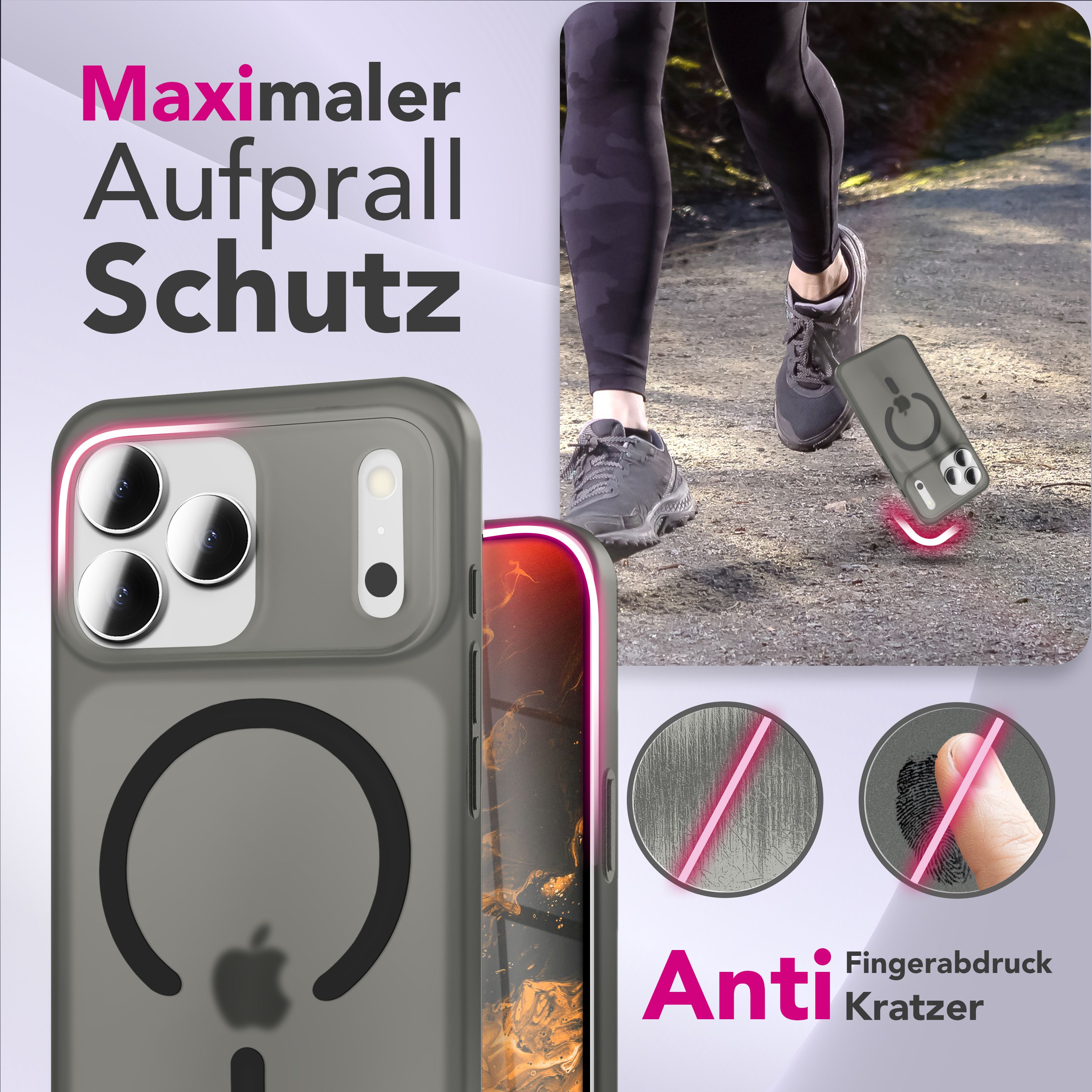 NALIA MagSafe Hülle iPhone 17 Pro Case matt stoßfest Schwarz Transparent NALIA SlimFit Hüllen