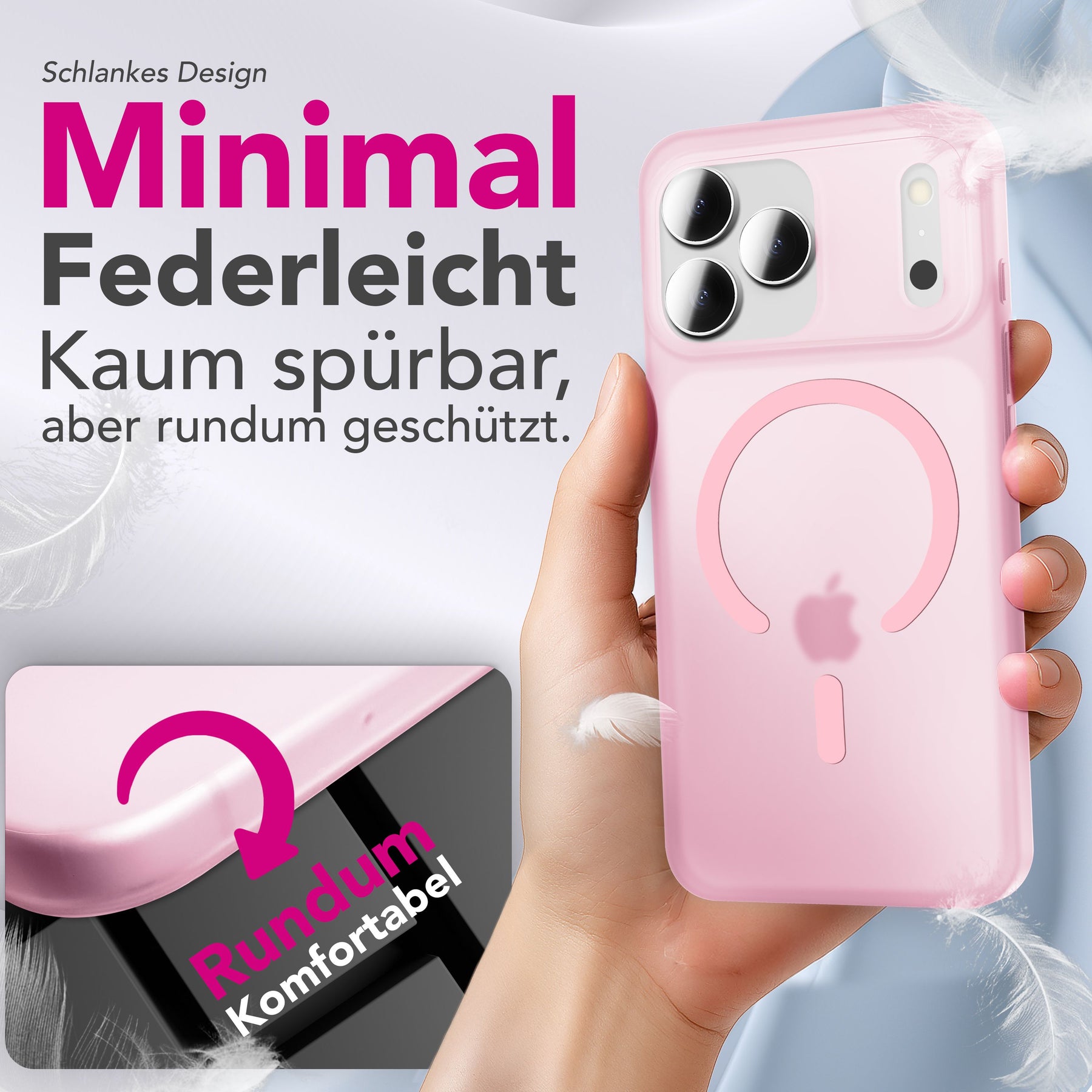 NALIA Ultra-Slim Hardcase für iPhone 17 Pro Max – MagSafe kompatibel & 0.3mm Dünn – THINIX (Matte Semi-Transparente Hülle) – Marke aus Berlin Rosa Transparent NALIA SlimFit Hüllen