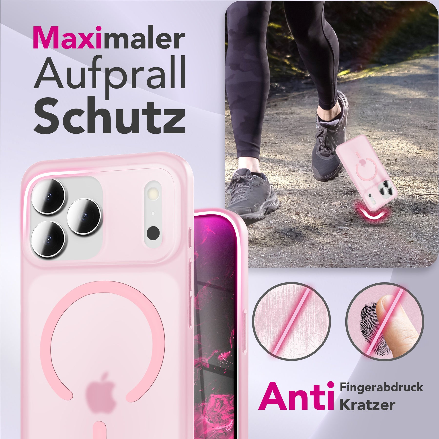 NALIA Ultra-Slim Hardcase für iPhone 17 Pro Max – MagSafe kompatibel & 0.3mm Dünn – THINIX (Matte Semi-Transparente Hülle) – Marke aus Berlin Rosa Transparent NALIA SlimFit Hüllen