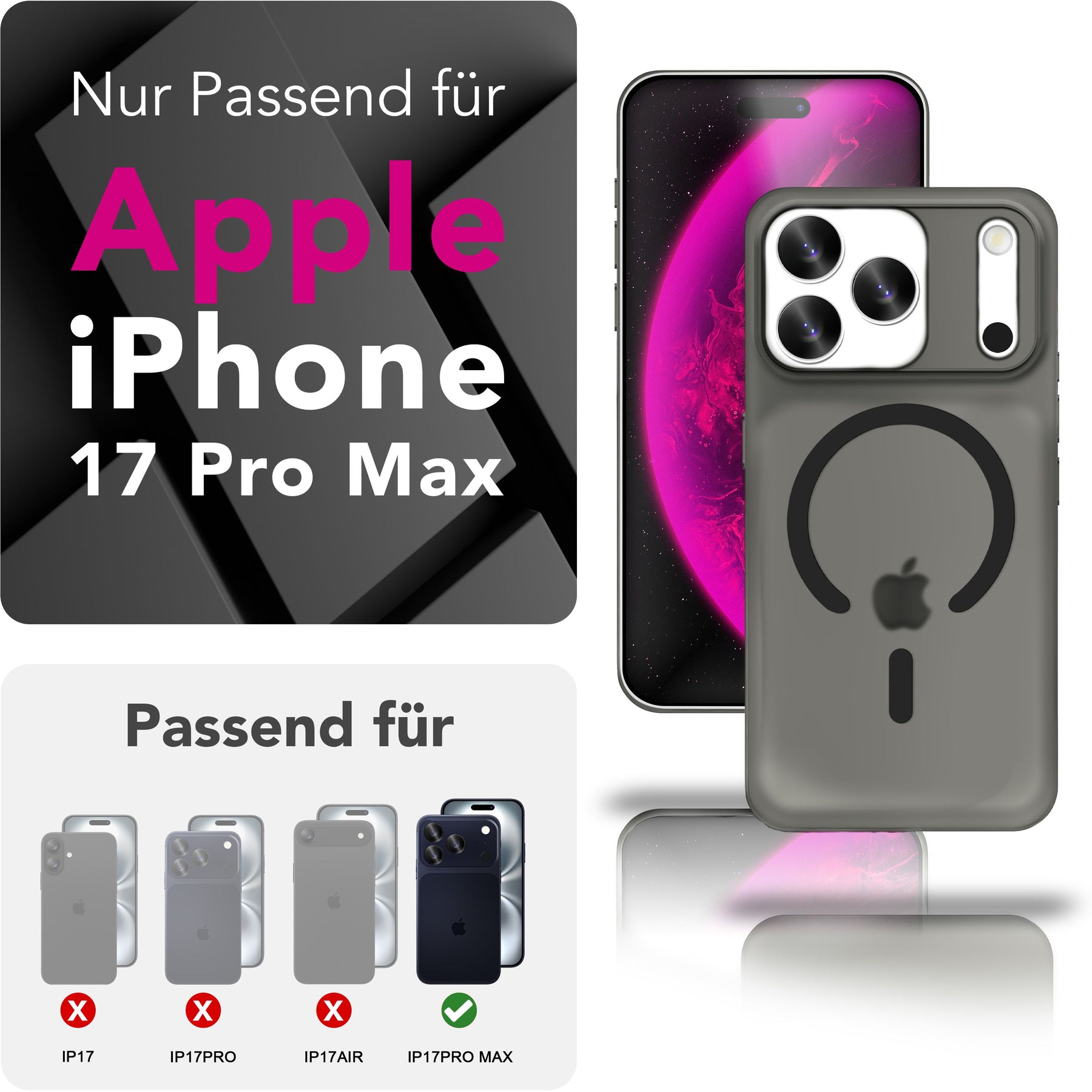 NALIA Ultra-Slim Hardcase für iPhone 17 Pro Max – MagSafe kompatibel & 0.3mm Dünn – THINIX (Matte Semi-Transparente Hülle) – Marke aus Berlin Schwarz Transparent NALIA SlimFit Hüllen
