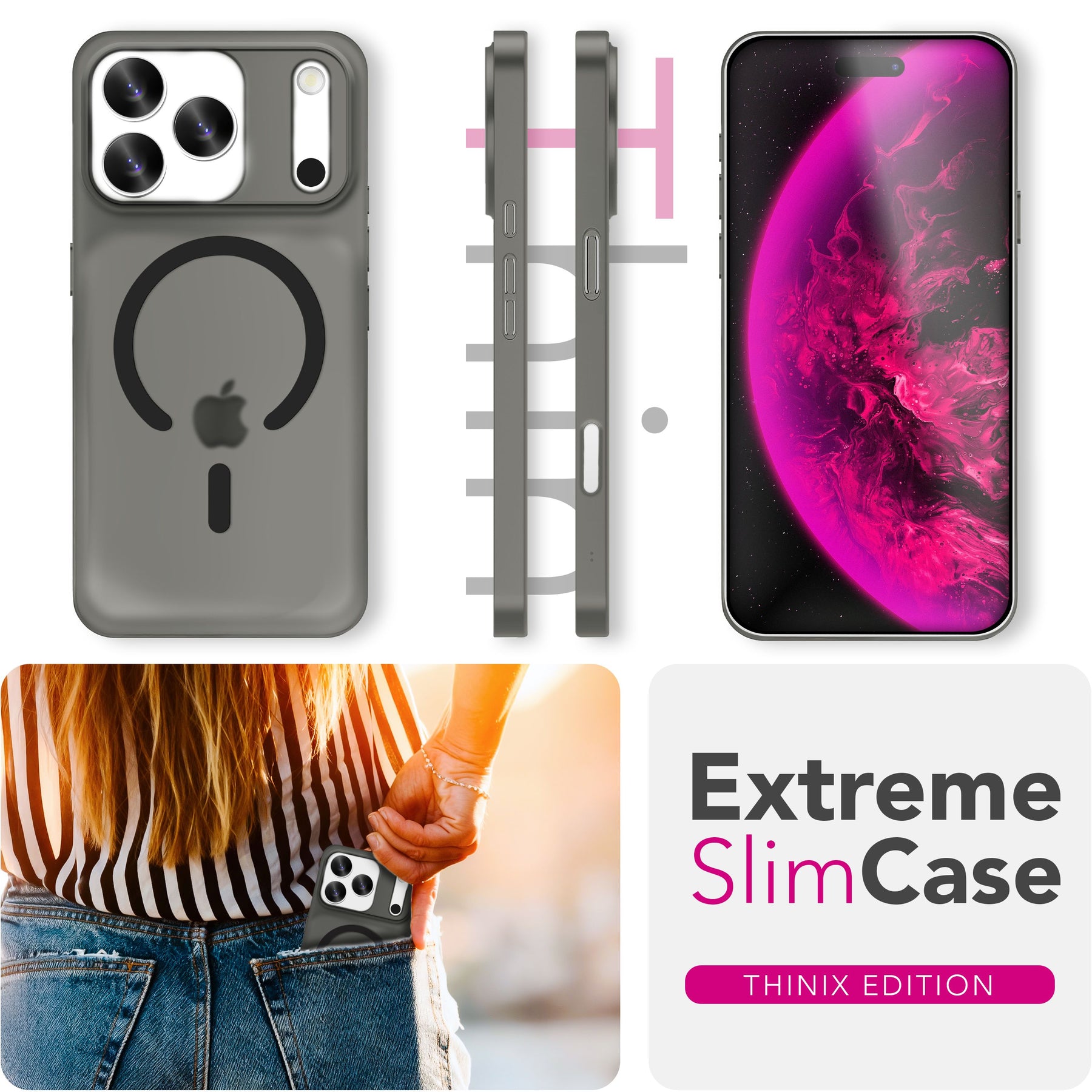NALIA Ultra-Slim Hardcase für iPhone 17 Pro Max – MagSafe kompatibel & 0.3mm Dünn – THINIX (Matte Semi-Transparente Hülle) – Marke aus Berlin Schwarz Transparent NALIA SlimFit Hüllen