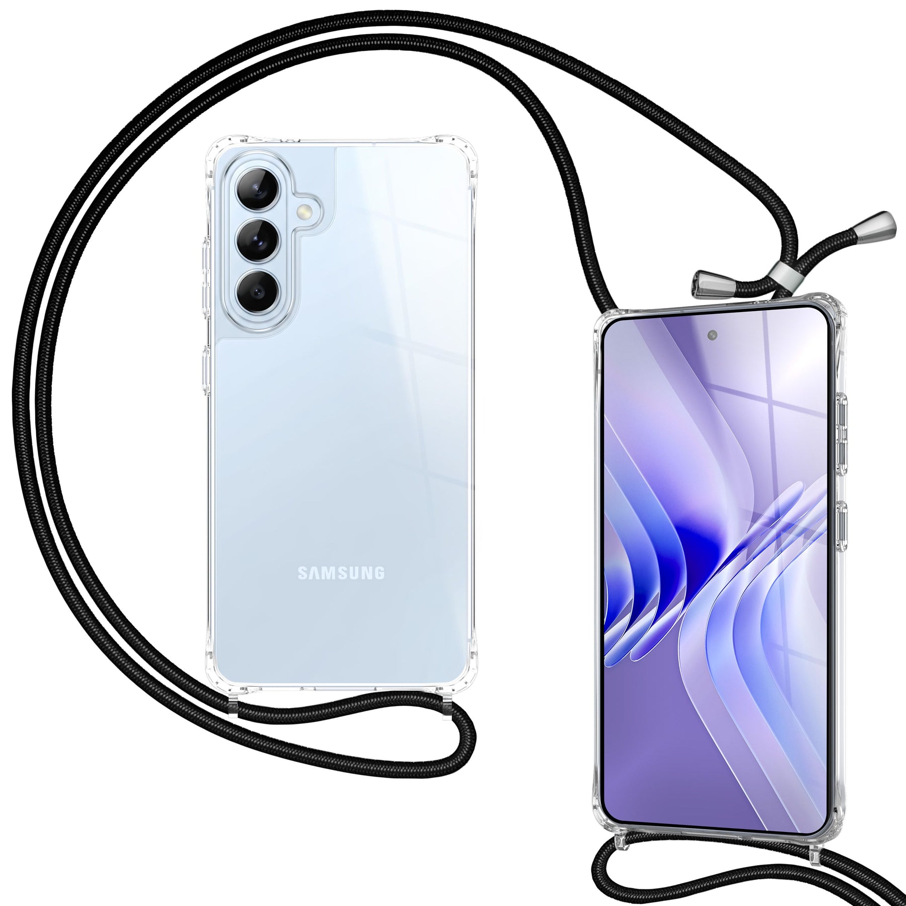 NALIA Handykette für Samsung Galaxy S26 – Transparentes Hybrid-Case & Band – HANGIT PRO (Anti-Gelb Rückseite & Verstellbar) – Marke aus Berlin Mitternacht Schwarz NALIA Klare Hüllen