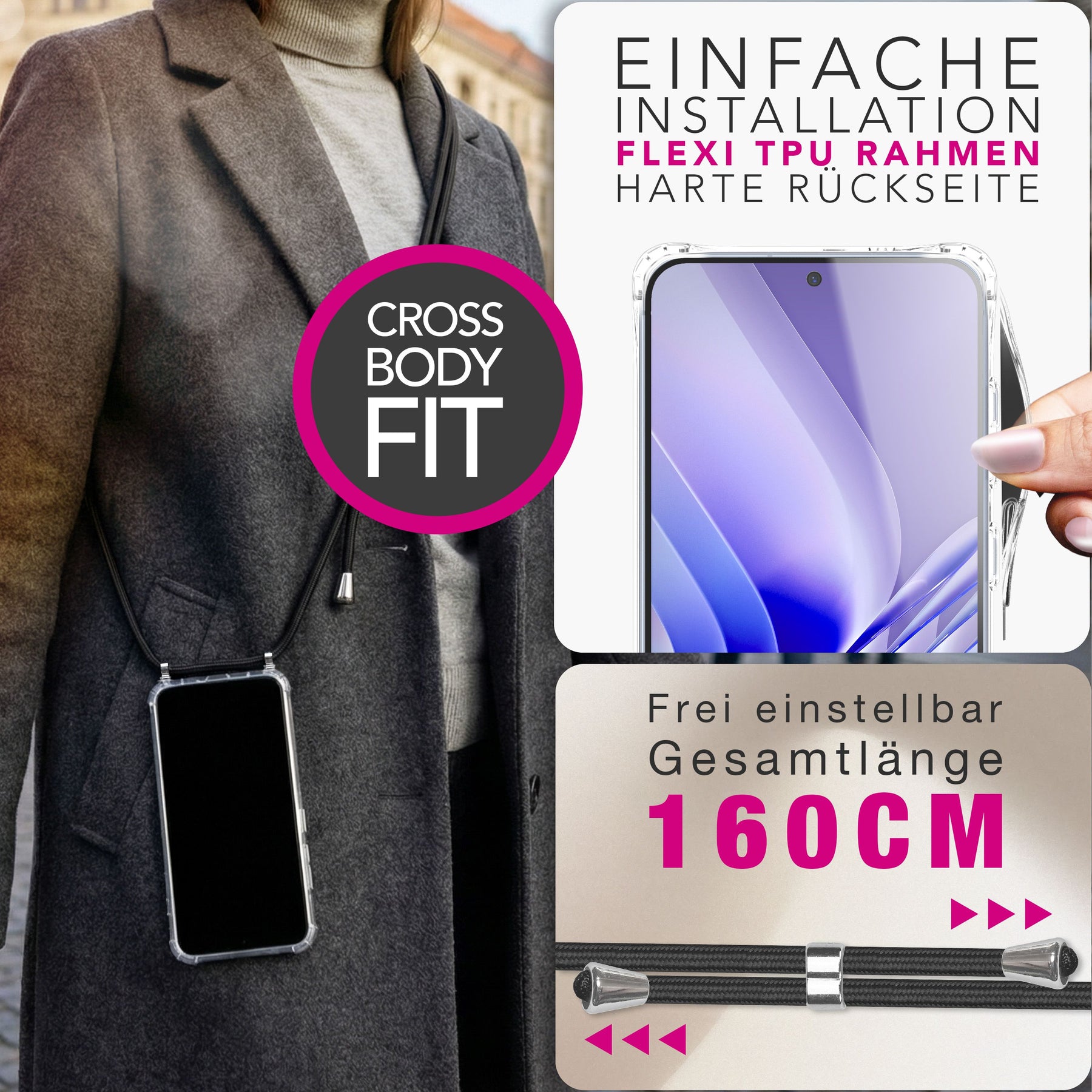 NALIA Handykette für Samsung Galaxy S26 – Transparentes Hybrid-Case & Band – HANGIT PRO (Anti-Gelb Rückseite & Verstellbar) – Marke aus Berlin Sandstein Beige NALIA Klare Hüllen