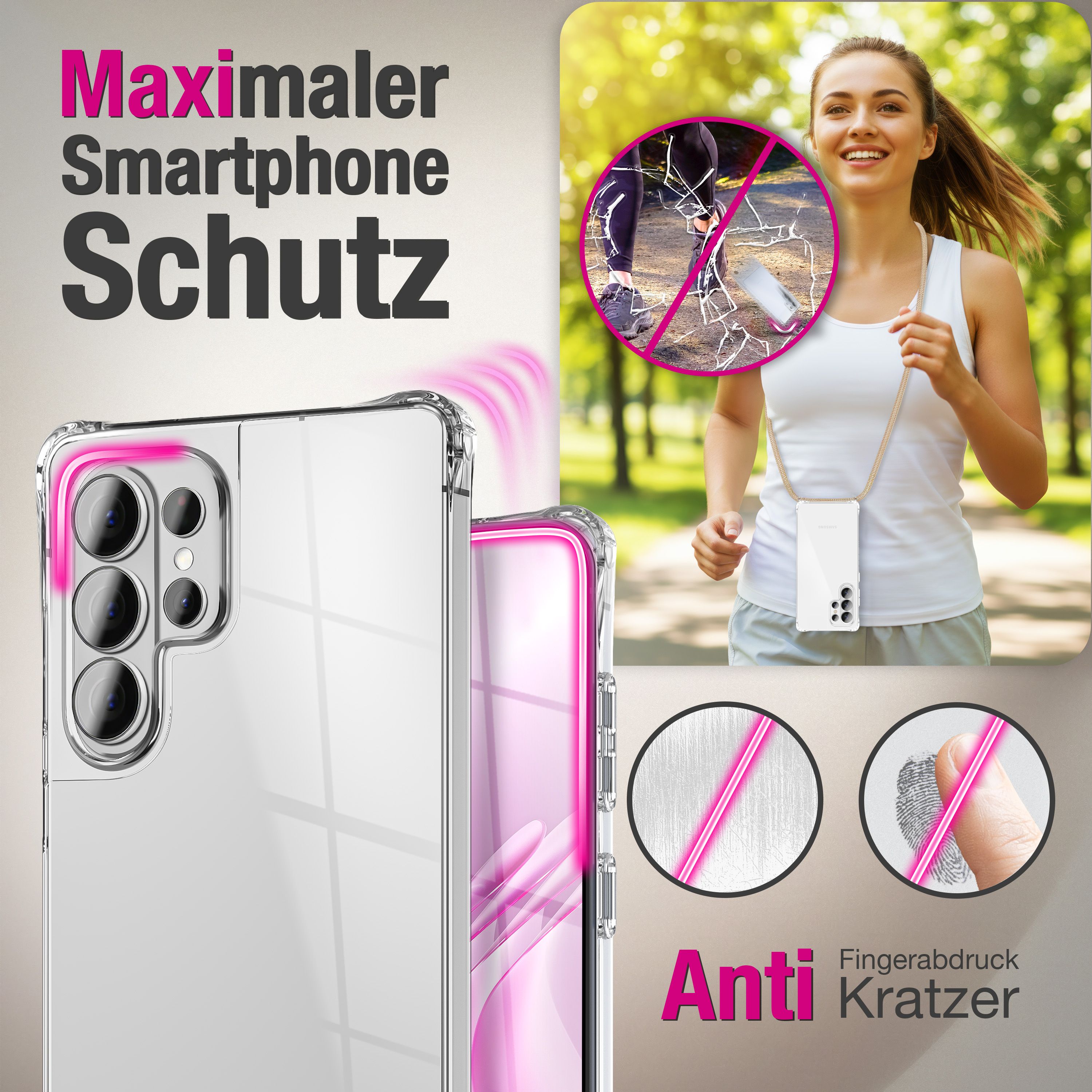 NALIA Handykette mit Hülle Samsung Galaxy S26 Ultra Case Crossbody verstellbar Sandstein Beige NALIA Klare Hüllen