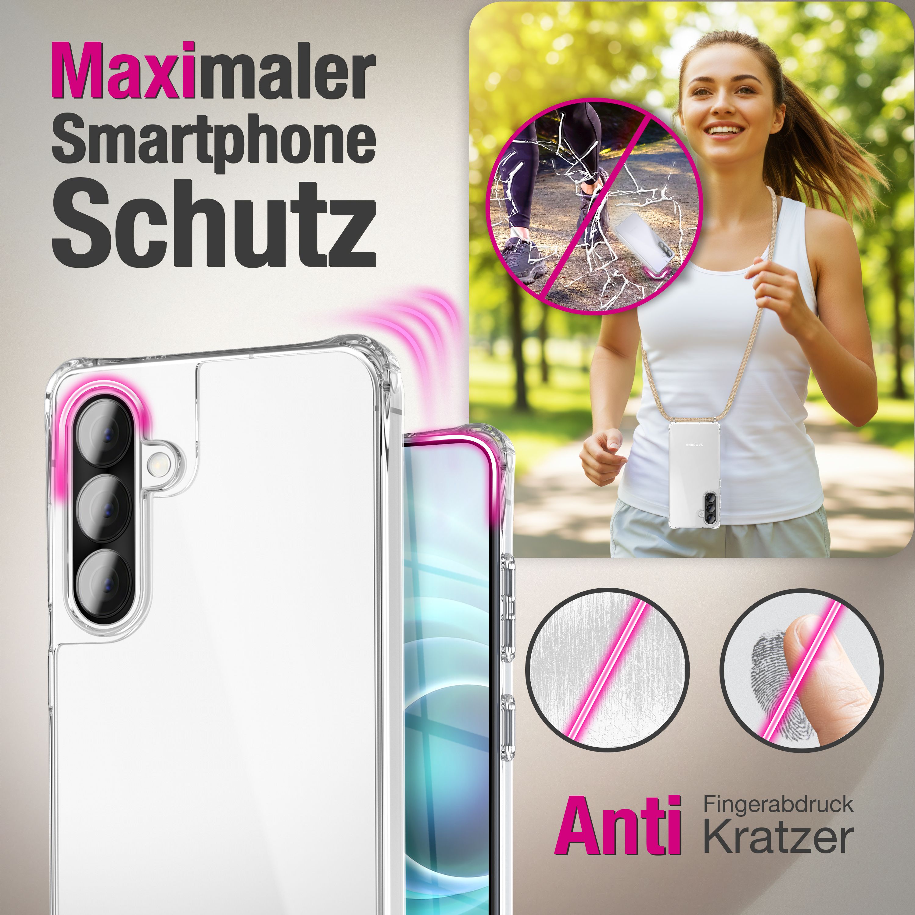 NALIA Handykette mit Hülle Samsung Galaxy A37 Case Crossbody verstellbar Sandstein Beige NALIA Klare Hüllen