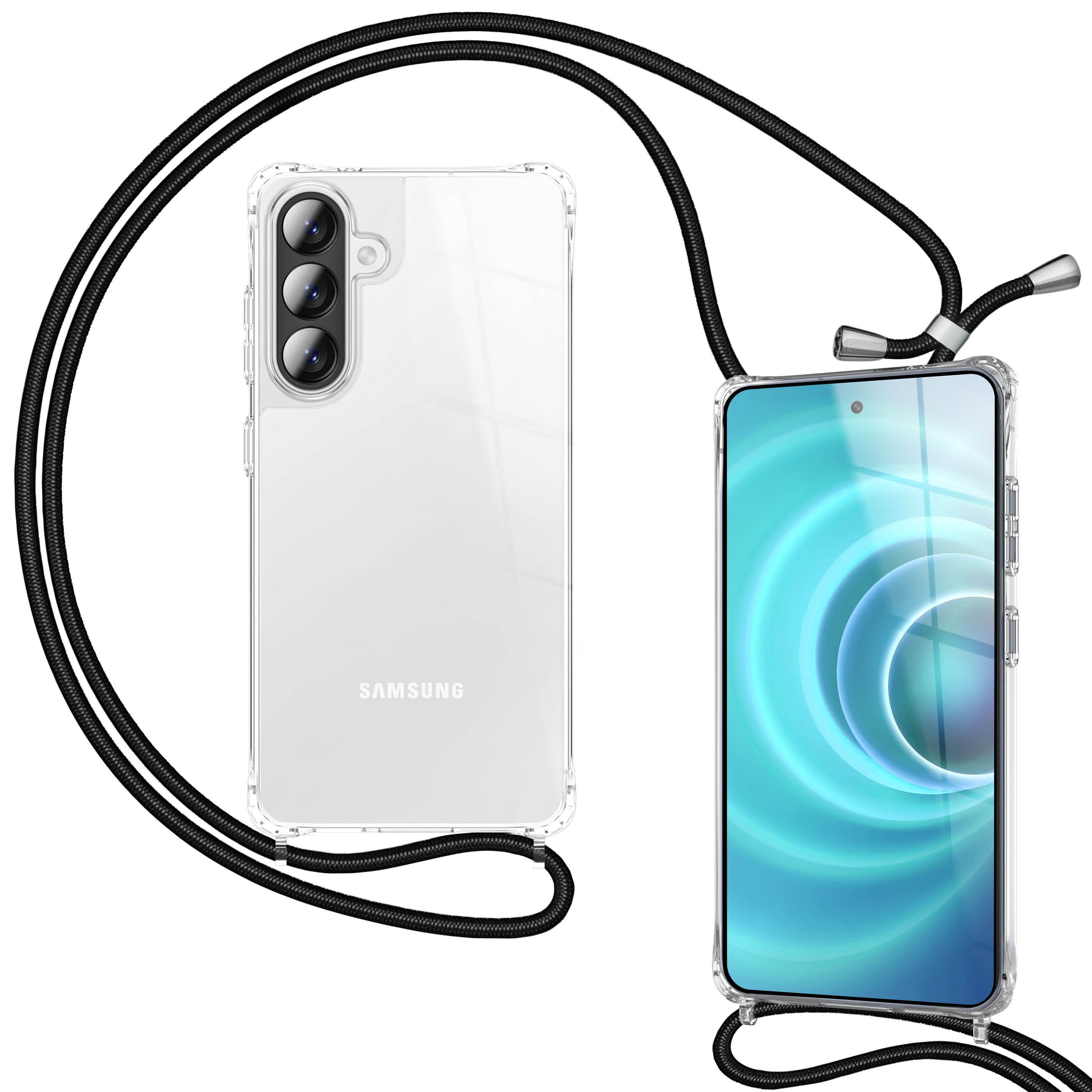 NALIA Handykette mit Hülle Samsung Galaxy A37 Case Crossbody verstellbar Mitternacht Schwarz NALIA Klare Hüllen