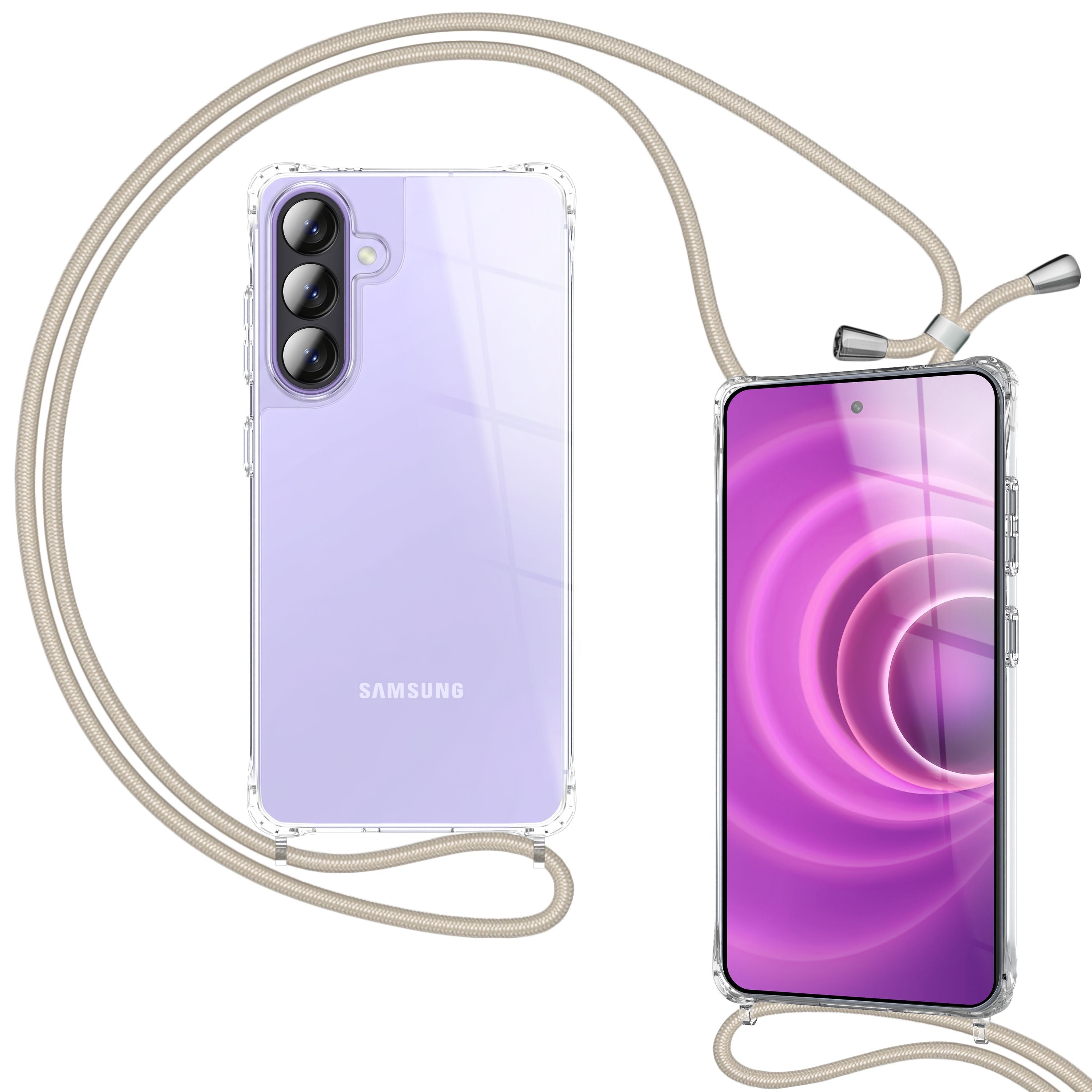 NALIA Handykette mit Hülle Samsung Galaxy A57 Case Crossbody verstellbar Sandstein Beige NALIA Klare Hüllen