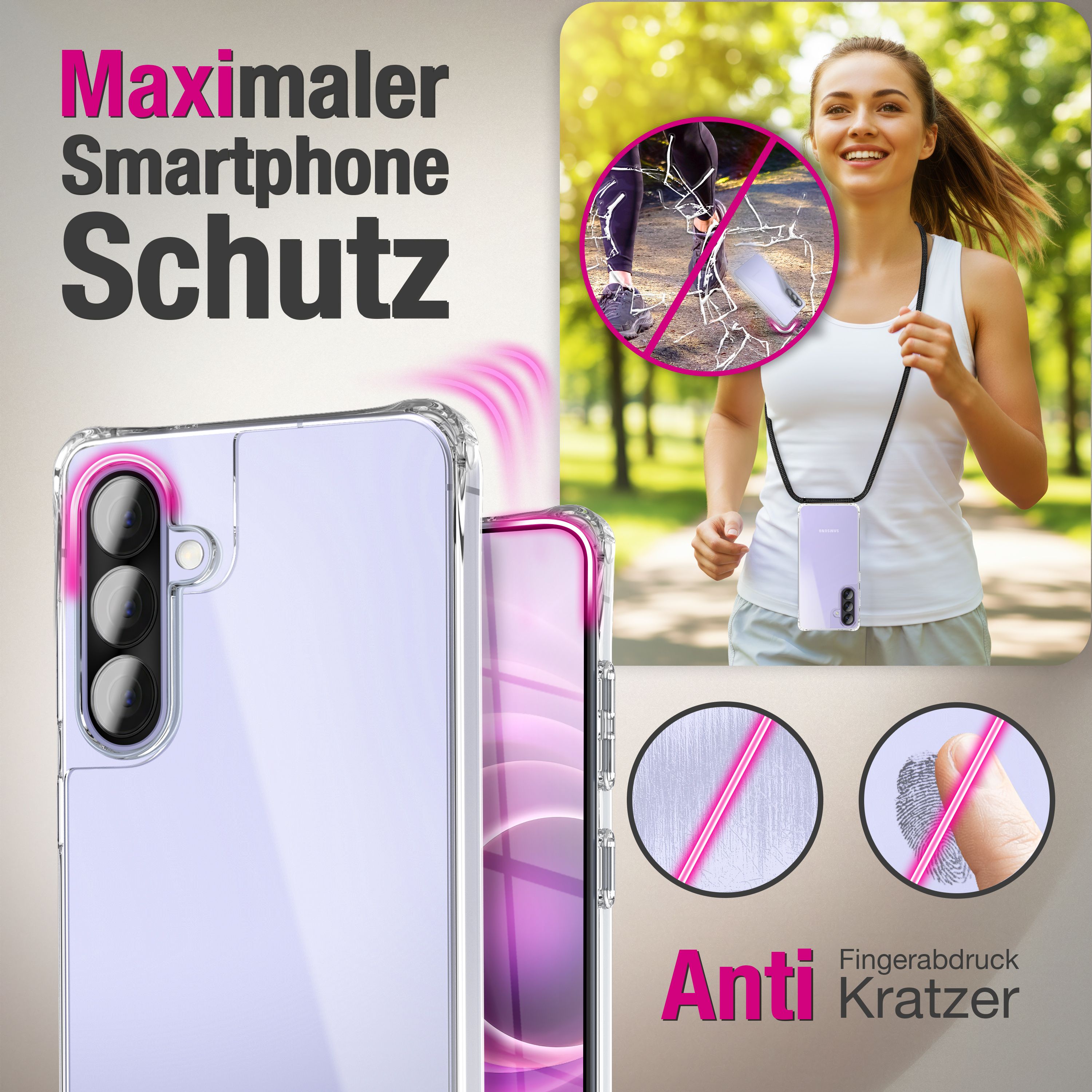NALIA Handykette mit Hülle Samsung Galaxy A57 Case Crossbody verstellbar Mitternacht Schwarz NALIA Klare Hüllen