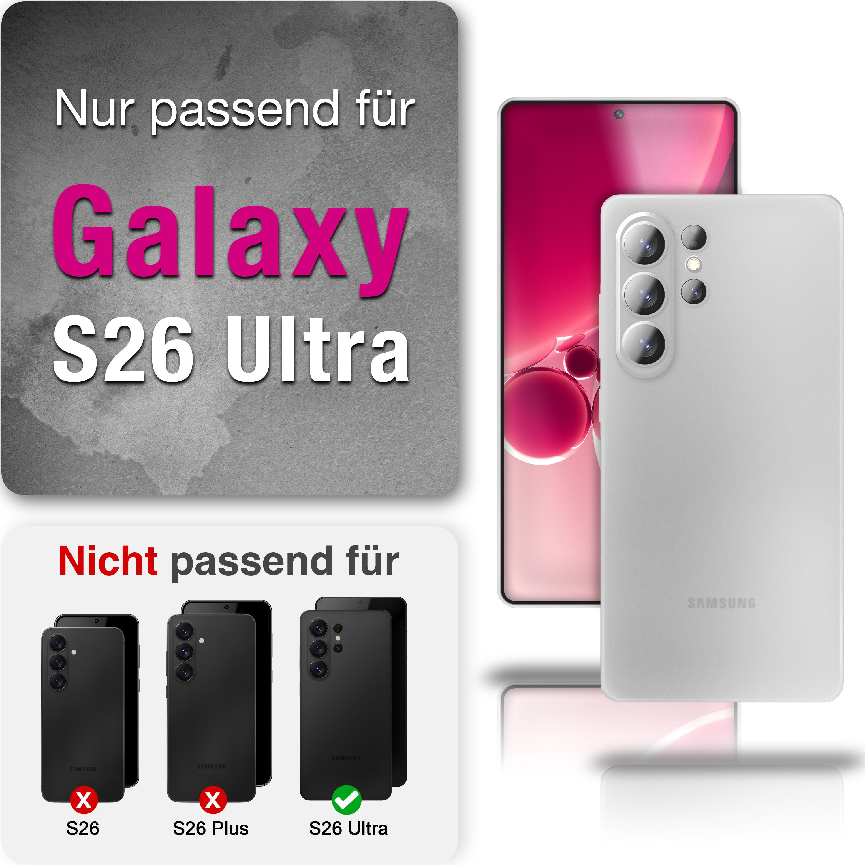 NALIA Ultra Slim Hardcase für Samsung Galaxy S26 Ultra – Matt & 0.3mm Dünn – PHANTOM (Hauchdünnes Cover & Kamera-Vollschutz) – Marke aus Berlin Weiß Transparent NALIA SlimFit Hülle