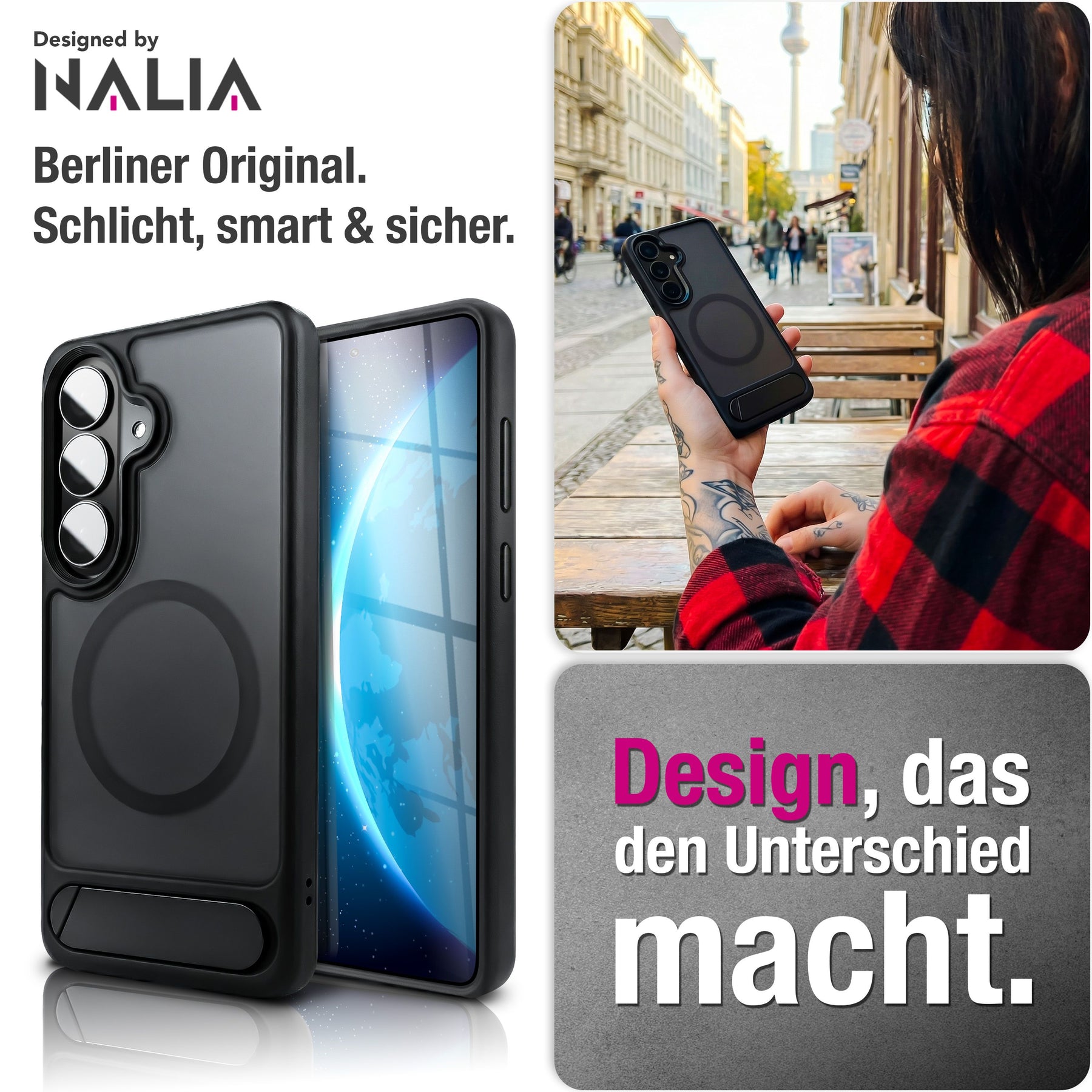 NALIA Mattes Magnet-Hardcase für Samsung Galaxy S26 – MagSafe kompatibel & Klappständer – TRITON (Stoßfeste Anti-Gelb Handyhülle) – Marke aus Berlin