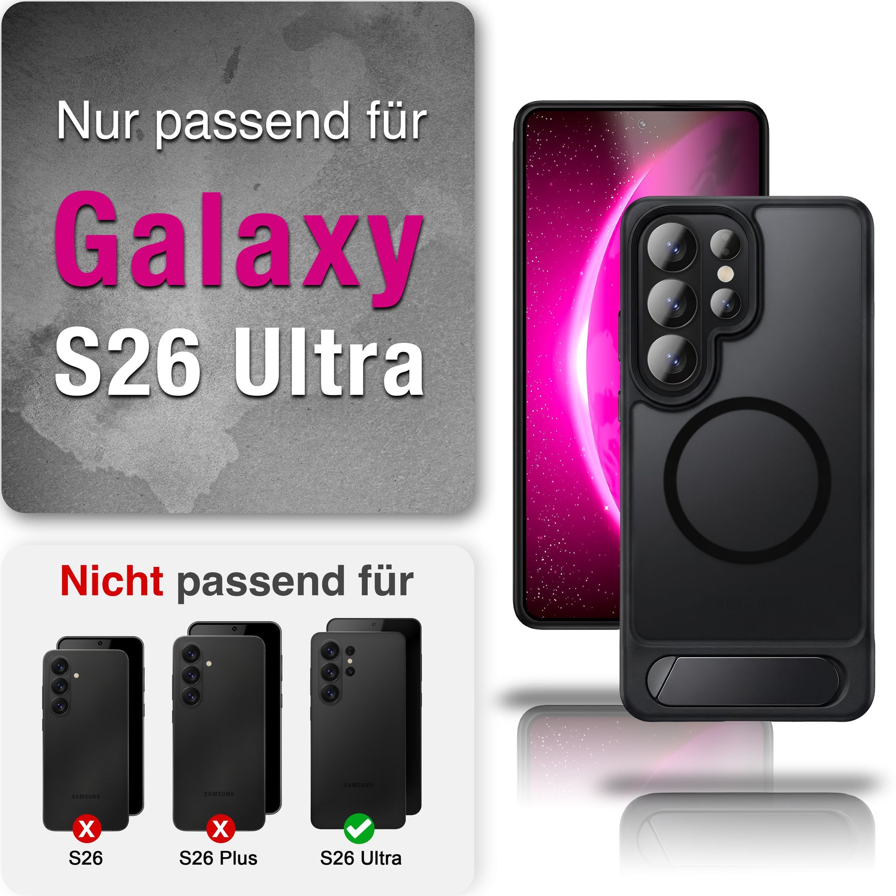 NALIA Mattes Magnet-Hardcase für Samsung Galaxy S26 Ultra – MagSafe kompatibel & Klappständer – TRITON (Stoßfeste Anti-Gelb Handyhülle) – Marke aus Berlin Default Title NALIA Protective Hülle