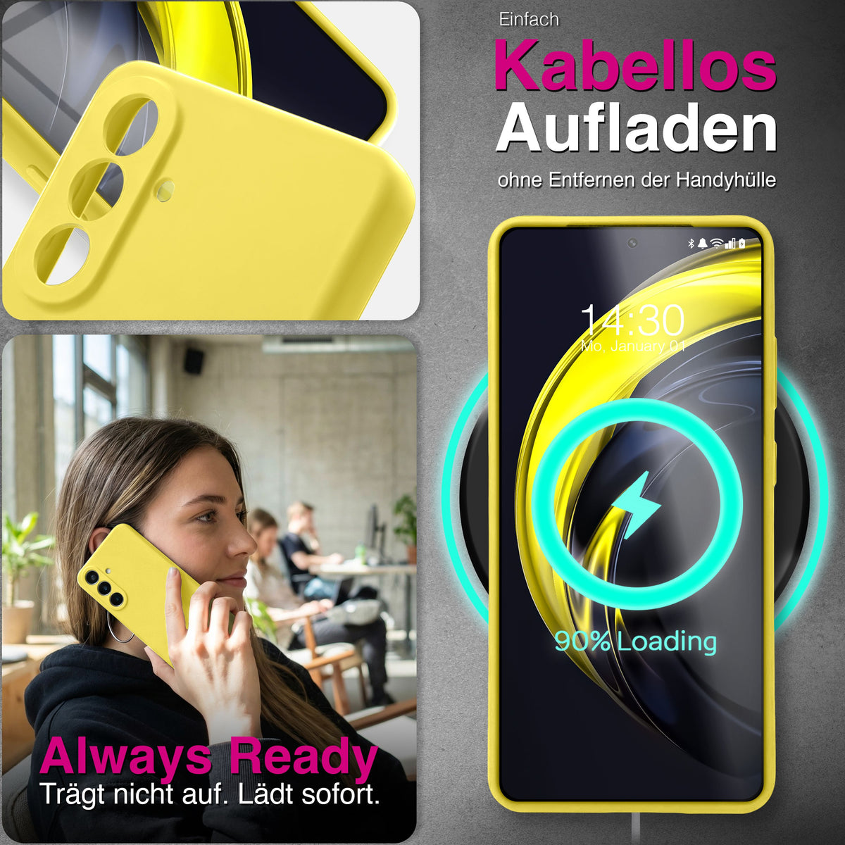 NALIA Silikonhülle für Samsung Galaxy A57 – Kameraschutz & Innenfutter – PHOENIX (Soft-Touch Case) – Marke aus Berlin Neon Gelb NALIA Protective Hülle