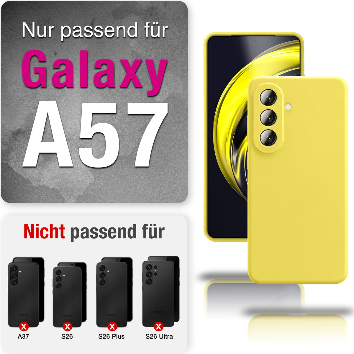 NALIA Silikonhülle für Samsung Galaxy A57 – Kameraschutz & Innenfutter – PHOENIX (Soft-Touch Case) – Marke aus Berlin Neon Gelb NALIA Protective Hülle