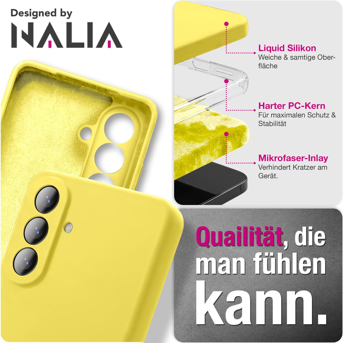 NALIA Silikonhülle für Samsung Galaxy A57 – Kameraschutz & Innenfutter – PHOENIX (Soft-Touch Case) – Marke aus Berlin Neon Gelb NALIA Protective Hülle