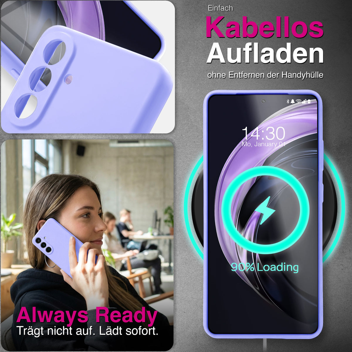 NALIA Silikonhülle für Samsung Galaxy A57 – Kameraschutz & Innenfutter – PHOENIX (Soft-Touch Case) – Marke aus Berlin Lavendel NALIA Protective Hülle