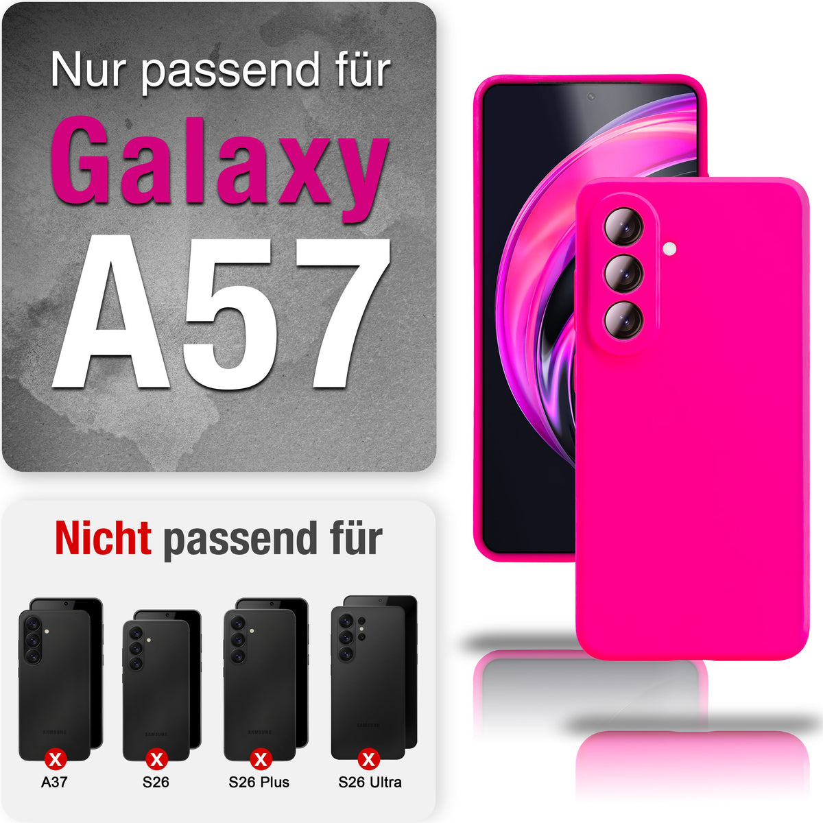 NALIA Silikonhülle für Samsung Galaxy A57 – Kameraschutz & Innenfutter – PHOENIX (Soft-Touch Case) – Marke aus Berlin Neon Pink NALIA Protective Hülle