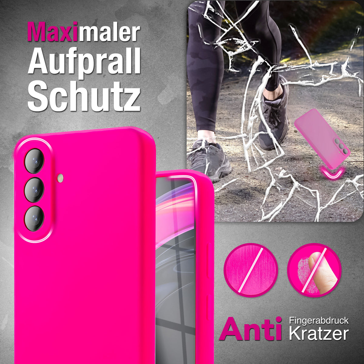 NALIA Silikonhülle für Samsung Galaxy A57 – Kameraschutz & Innenfutter – PHOENIX (Soft-Touch Case) – Marke aus Berlin Neon Pink NALIA Protective Hülle