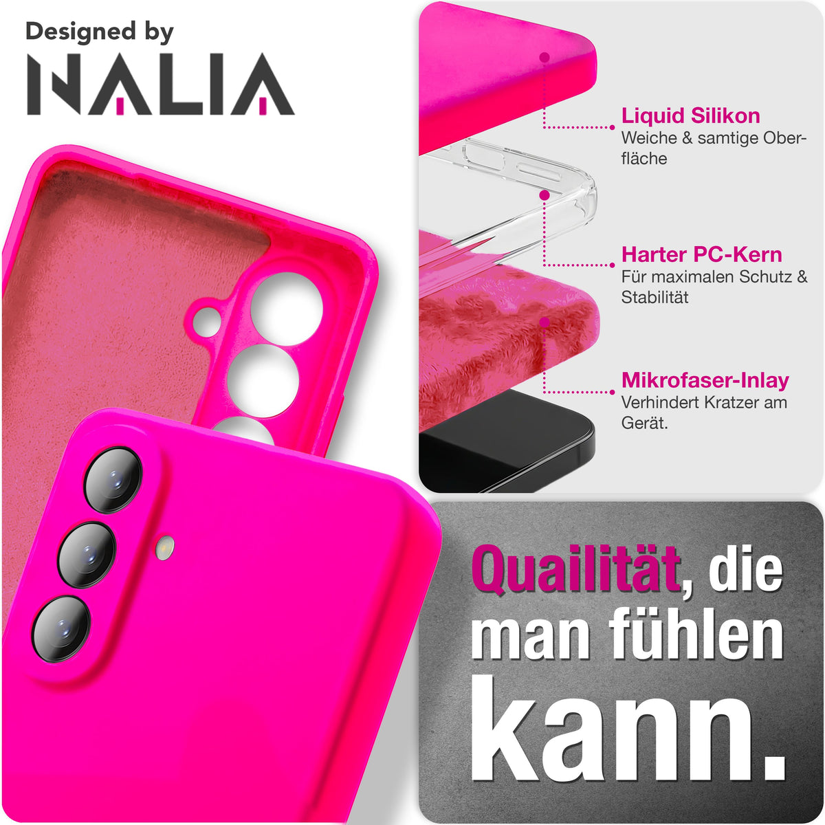NALIA Silikonhülle für Samsung Galaxy A57 – Kameraschutz & Innenfutter – PHOENIX (Soft-Touch Case) – Marke aus Berlin Neon Pink NALIA Protective Hülle