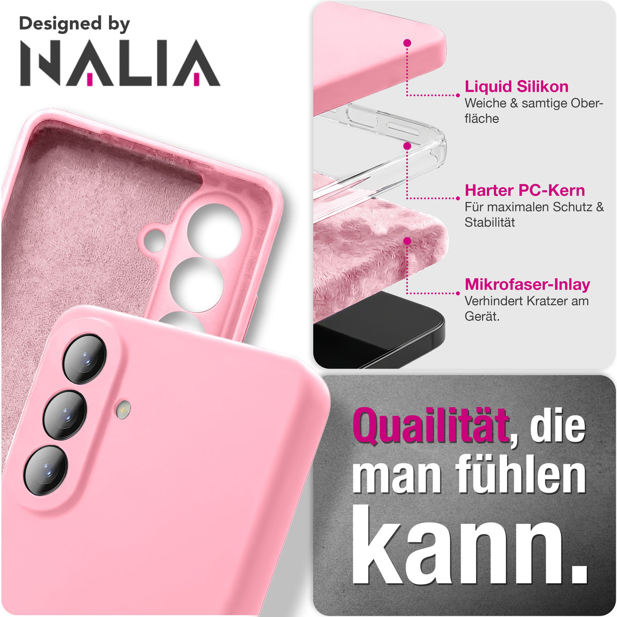 NALIA Silikonhülle für Samsung Galaxy A57 – Kameraschutz & Innenfutter – PHOENIX (Soft-Touch Case) – Marke aus Berlin Seidenrosa NALIA Protective Hülle