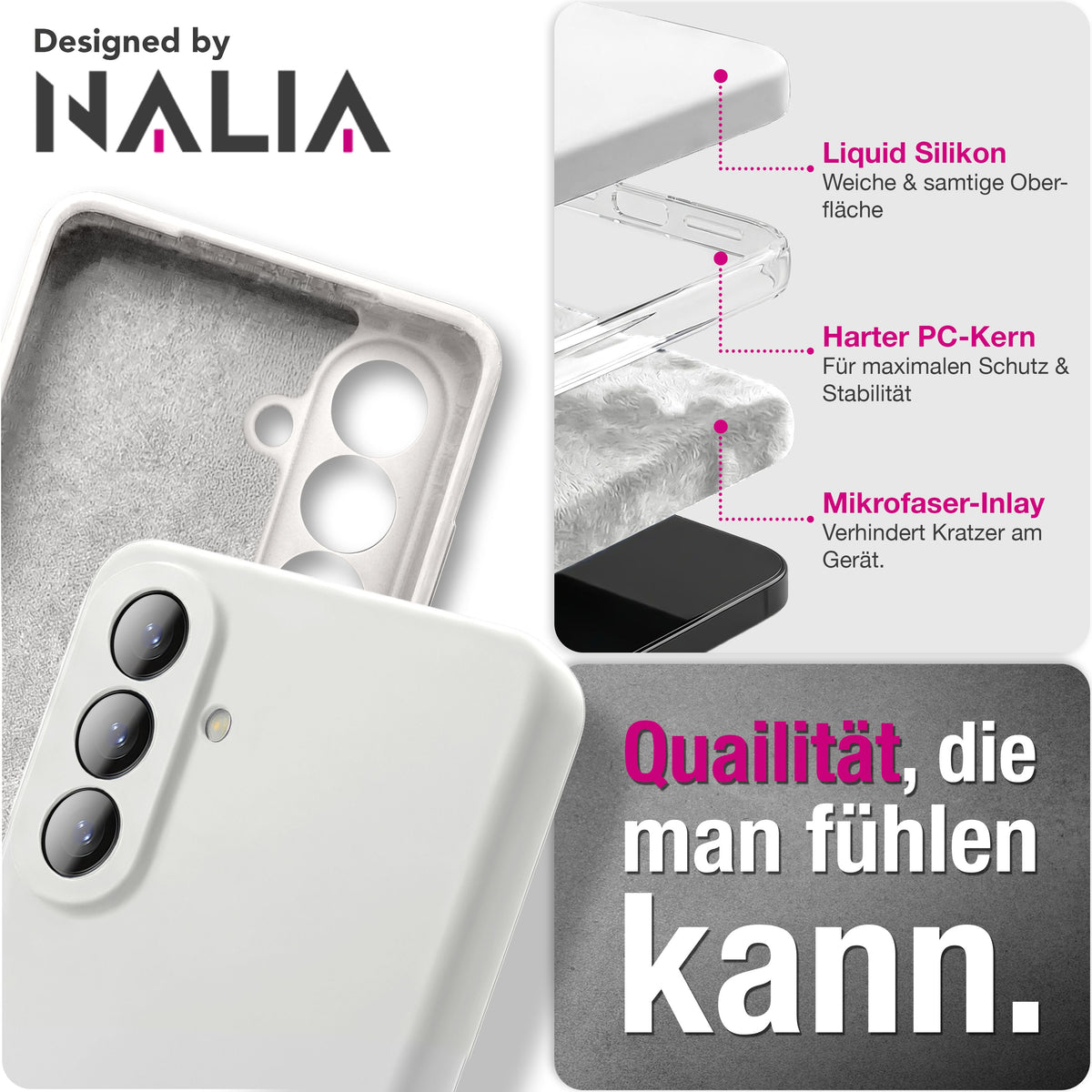 NALIA Silikonhülle für Samsung Galaxy A57 – Kameraschutz & Innenfutter – PHOENIX (Soft-Touch Case) – Marke aus Berlin Schneeweiß NALIA Protective Hülle
