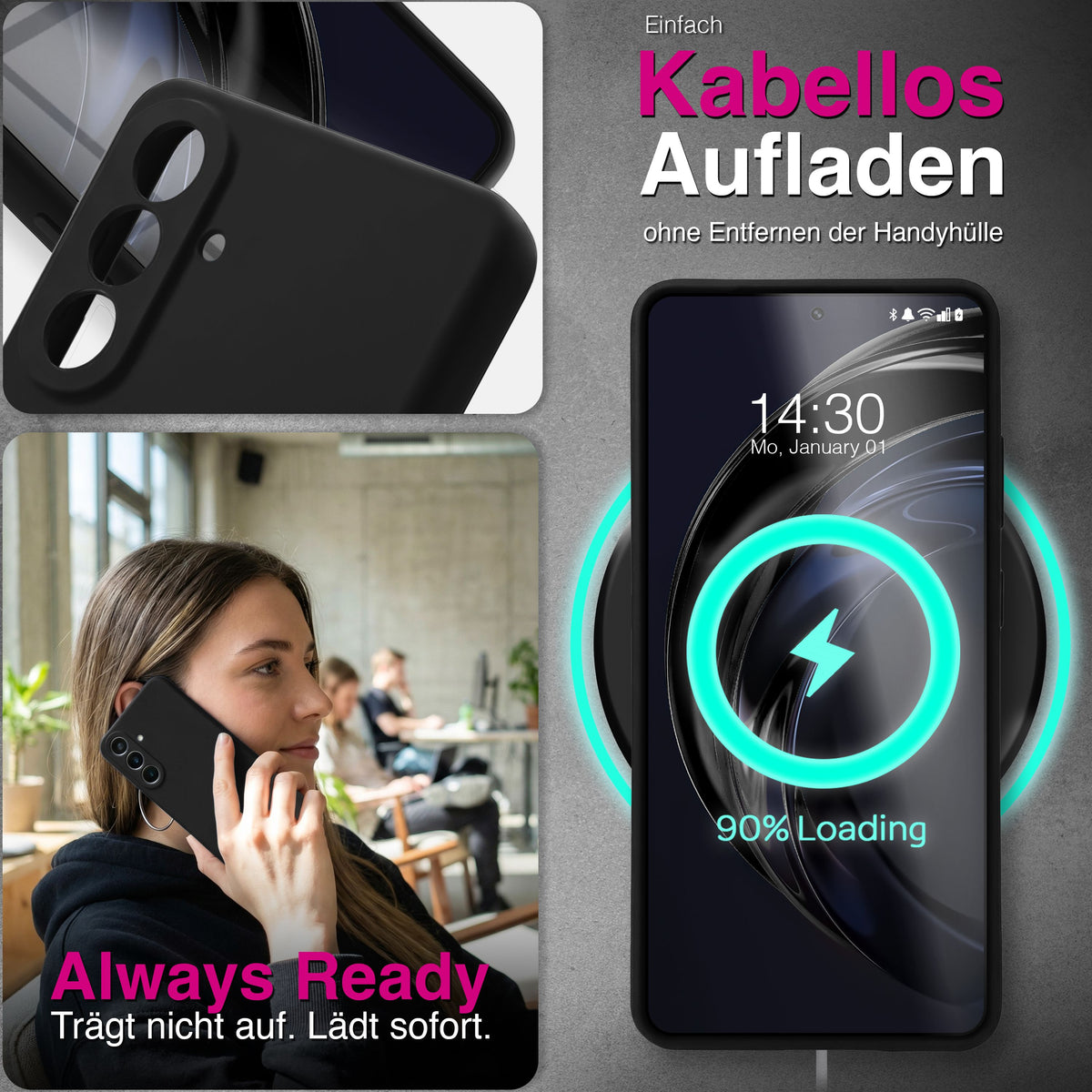 NALIA Silikonhülle für Samsung Galaxy A57 – Kameraschutz & Innenfutter – PHOENIX (Soft-Touch Case) – Marke aus Berlin Graphit Schwarz NALIA Protective Hülle